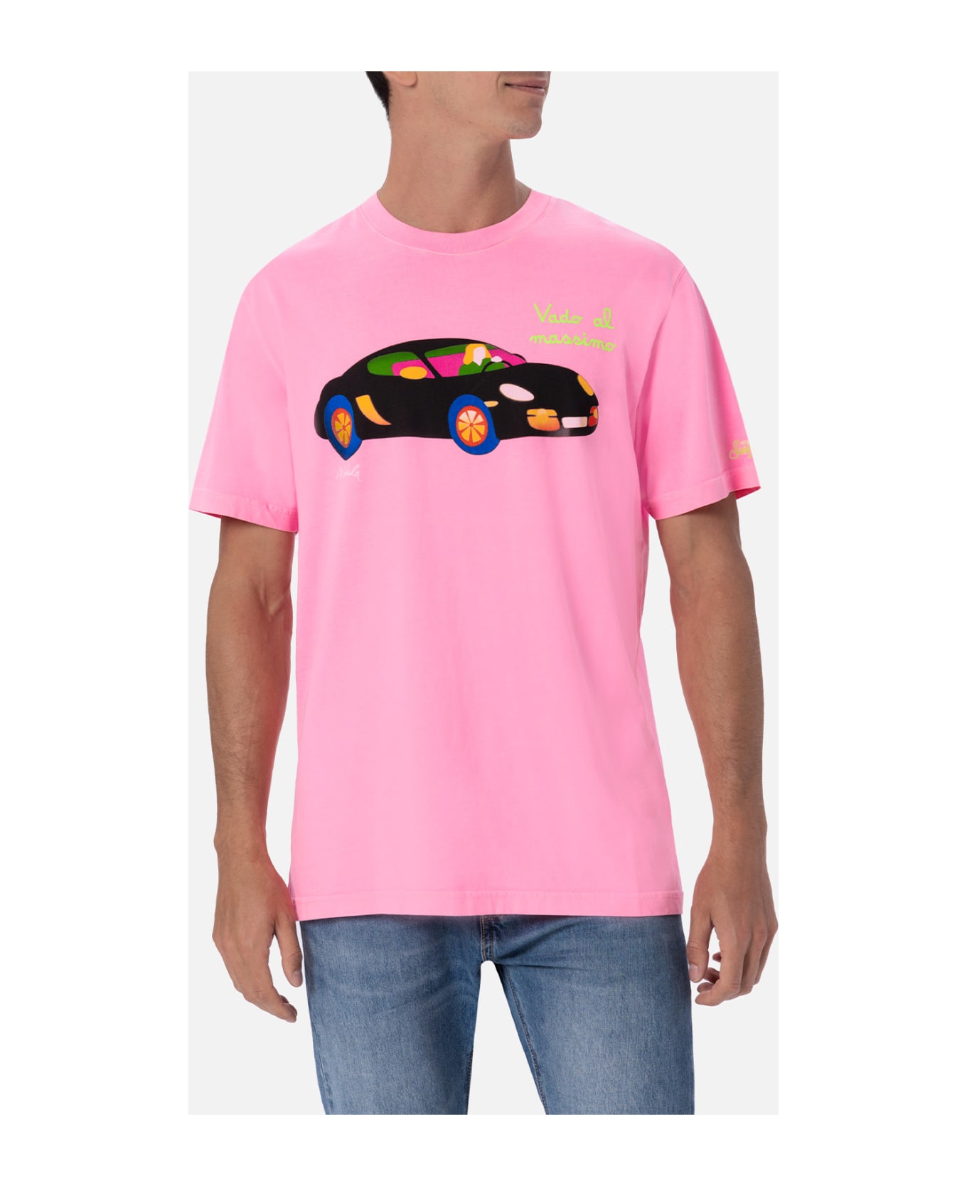 MC2 Saint Barth Man Cotton T-shirt With Lodola Placed Print And Embroidery | Marco Lodola Special Edition - FLUO