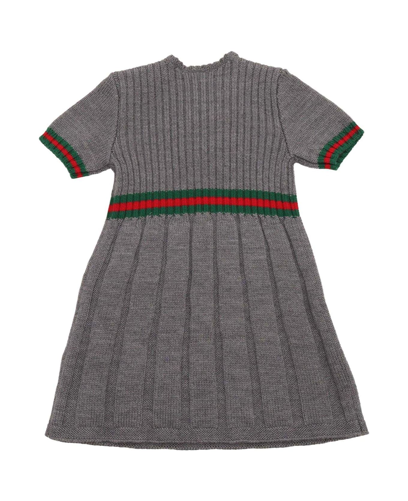 Gucci Web Detailed Ribbed Knit Dress - Grey