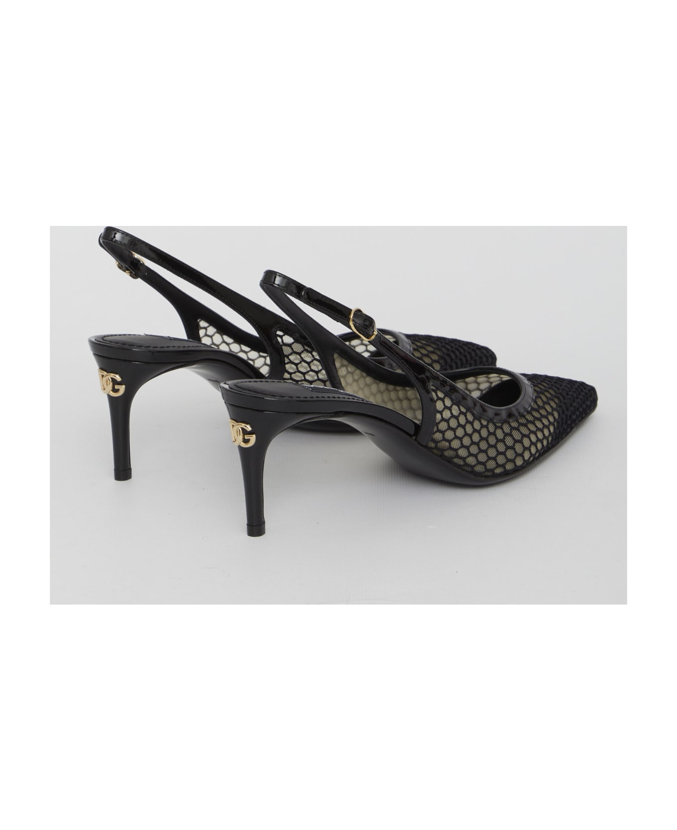 Dolce & Gabbana Mesh And Patent Leather Slingback - Black