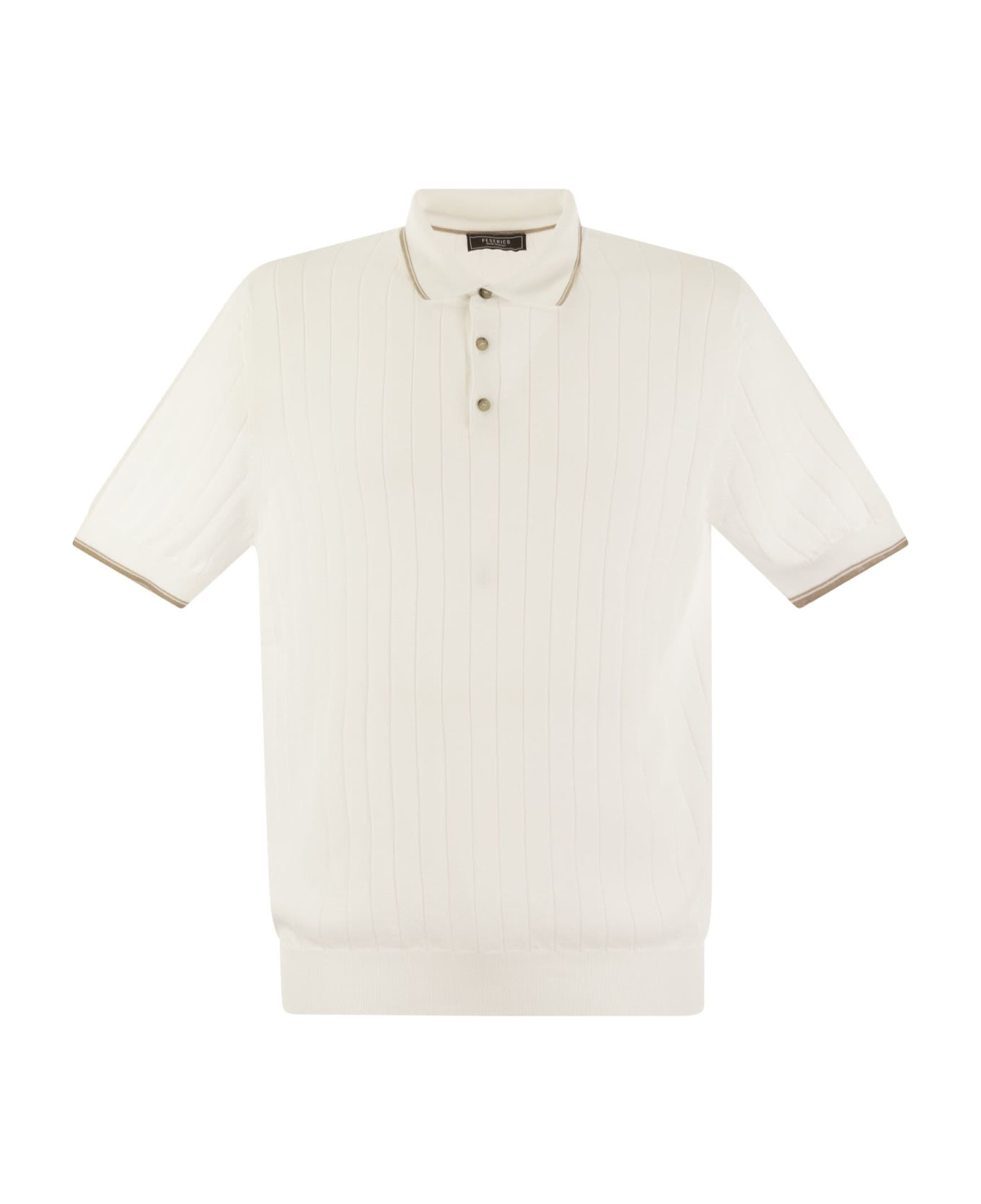 Peserico Polo Shirt In Pure Cotton Crepe Yarn With Flat Rib - White/beige ポロシャツ