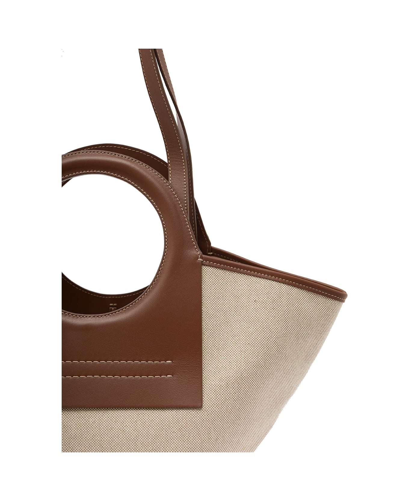 Hereu 'cala S' White And Brown Handbag With Leather Handles In Canvas Woman - Beige