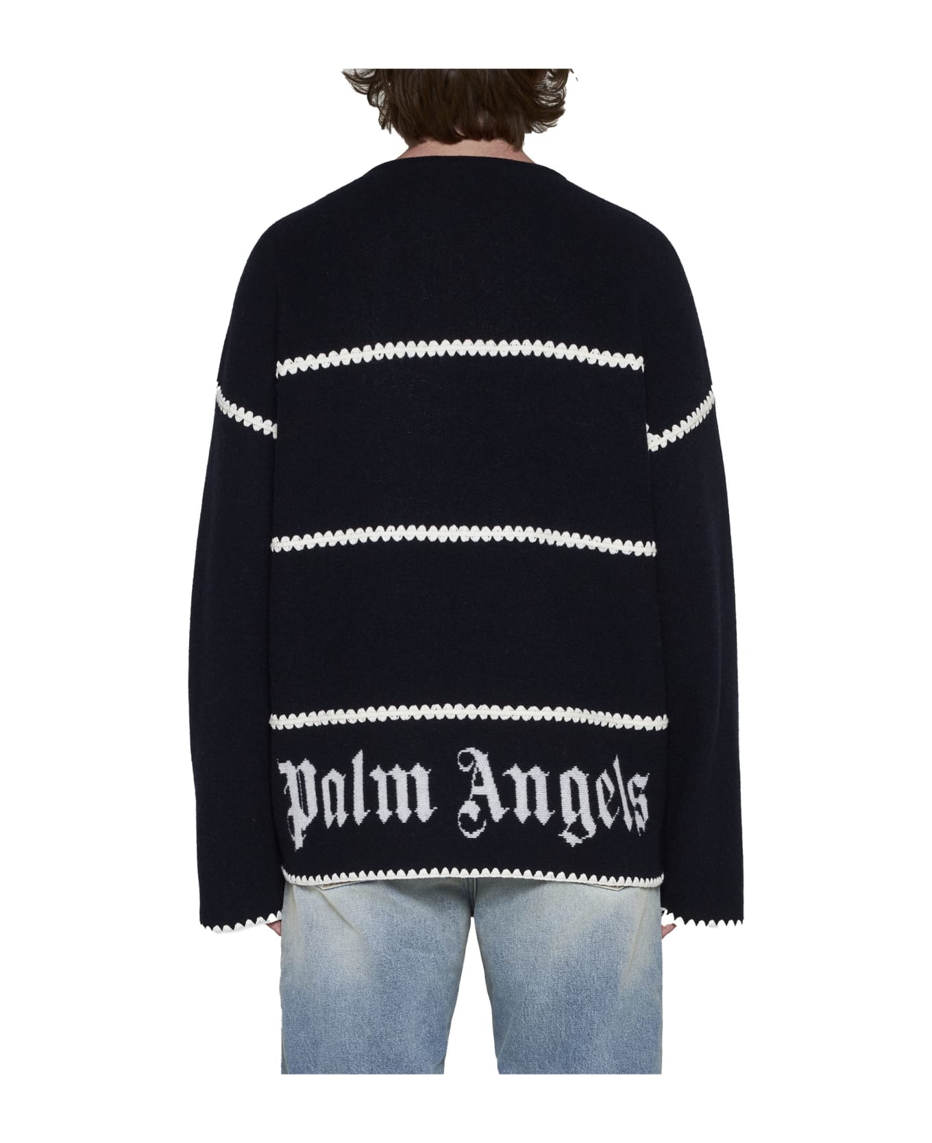 Palm Angels Monogrammed Striped Sweater - Blue ニットウェア