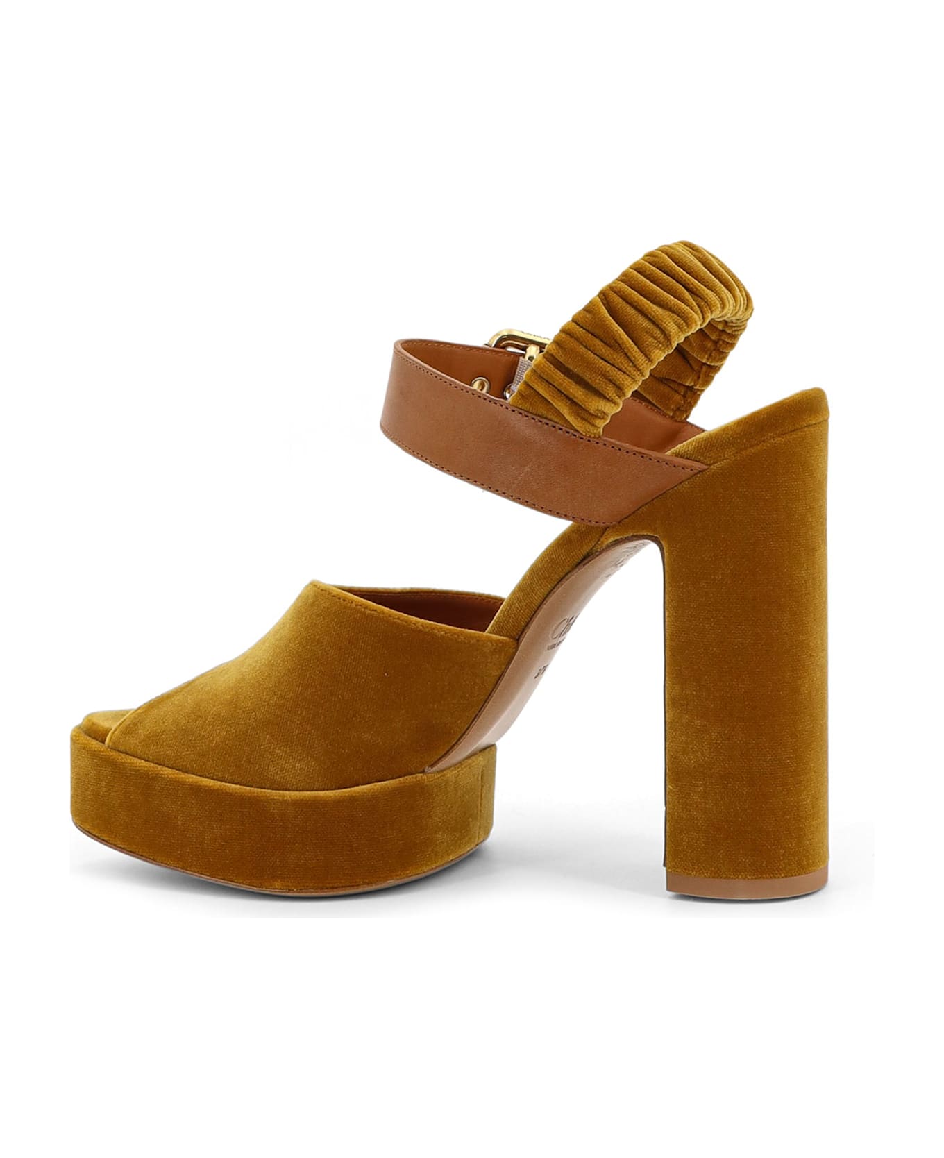 Chloé Aria Velvet Sandals - Amber Gold