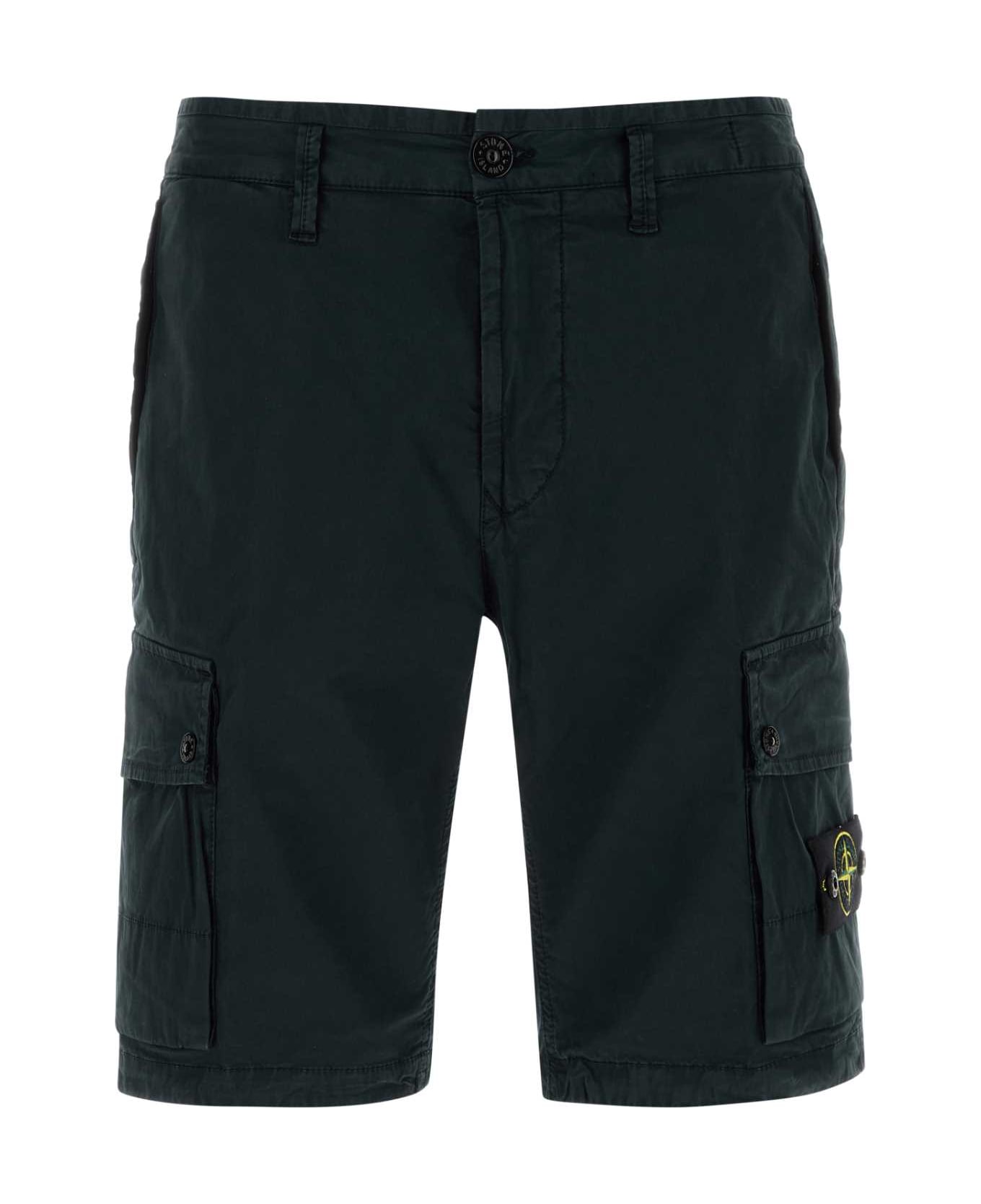 Stone Island Black Stretch Cotton Bermuda Shorts - BLACK