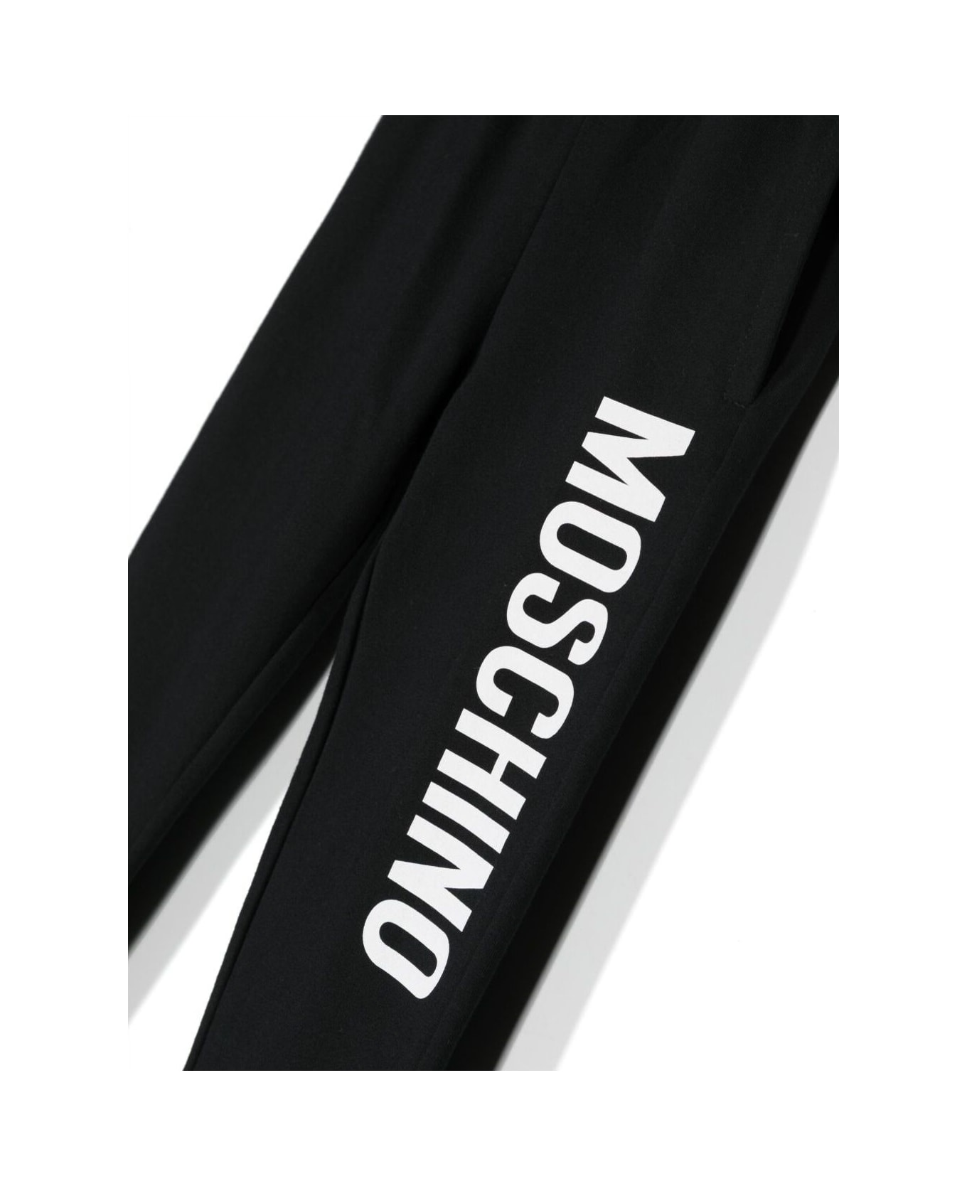 Moschino Black Track Pants And Contrasting Maxi Logo In Stretch Cotton Boy - Black ボトムス