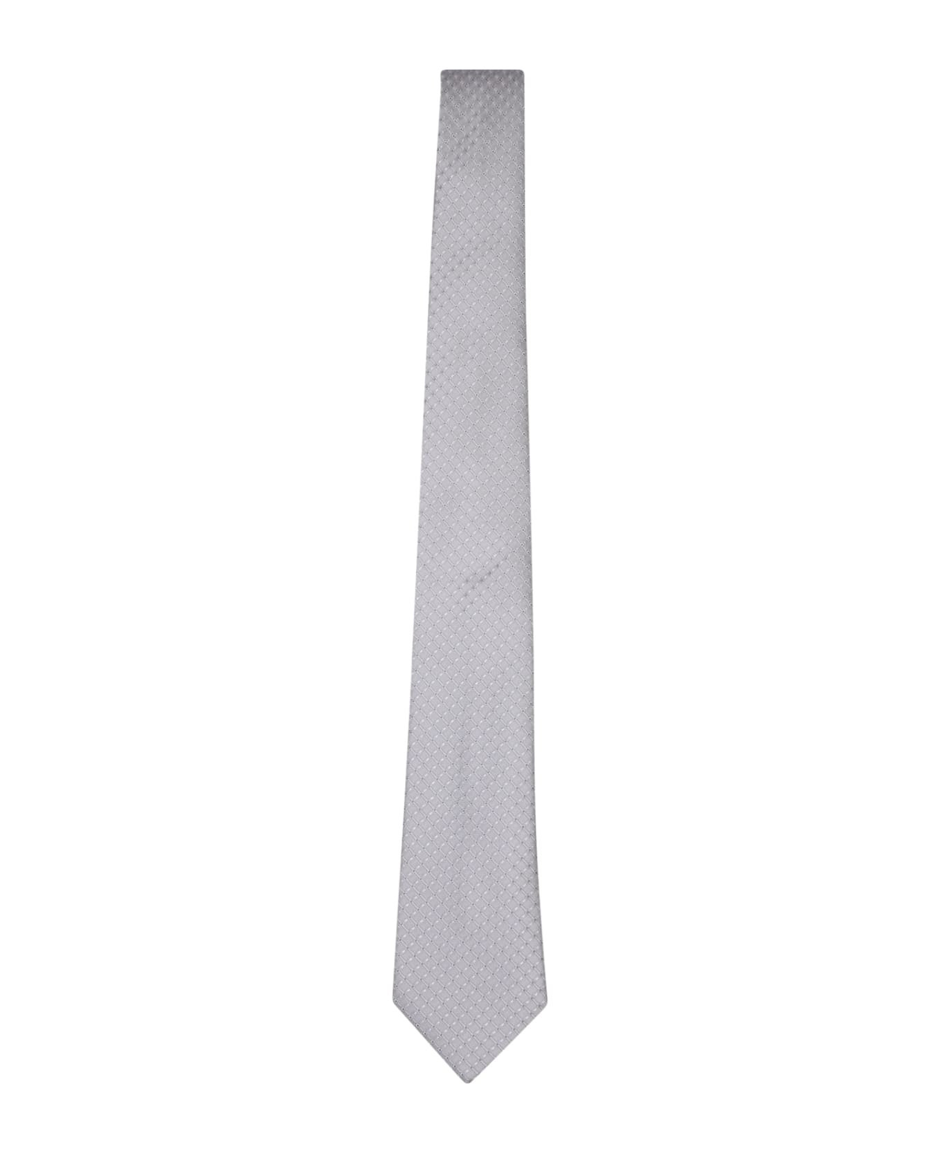 Canali Micropattern Rhombuses Grey Tie - White ネクタイ