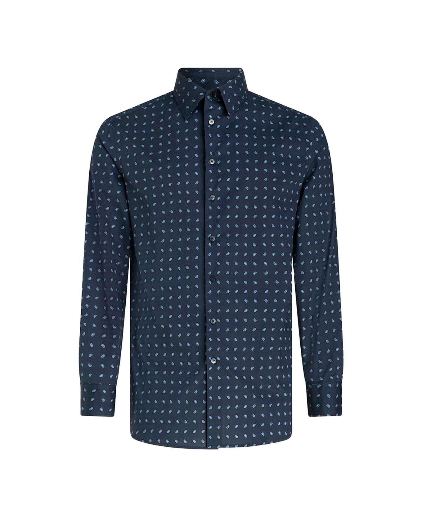 Etro Navy Blue Shirt With Micro Paisley Patterns