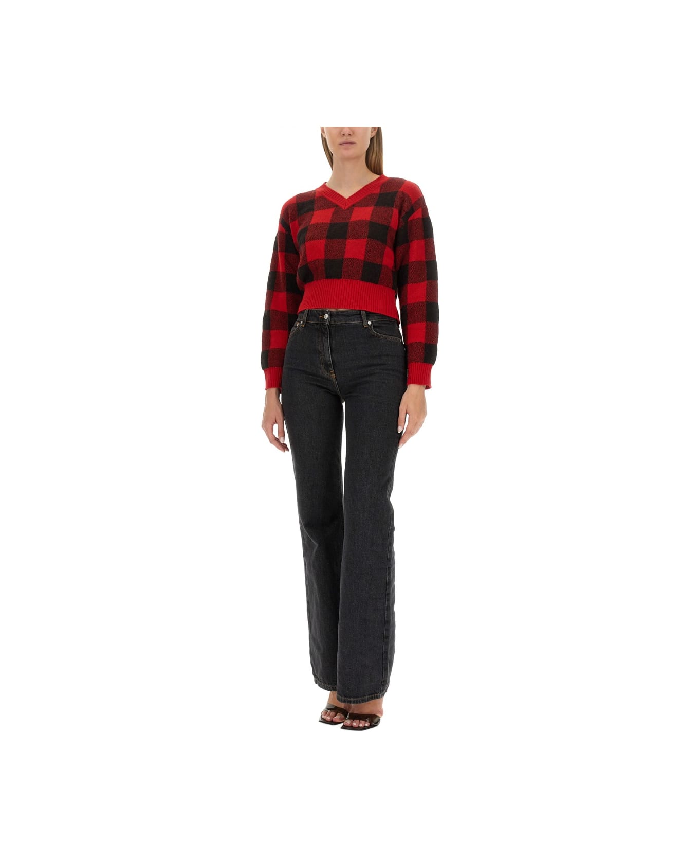 M05CH1N0 Jeans V-neck Sweater - RED