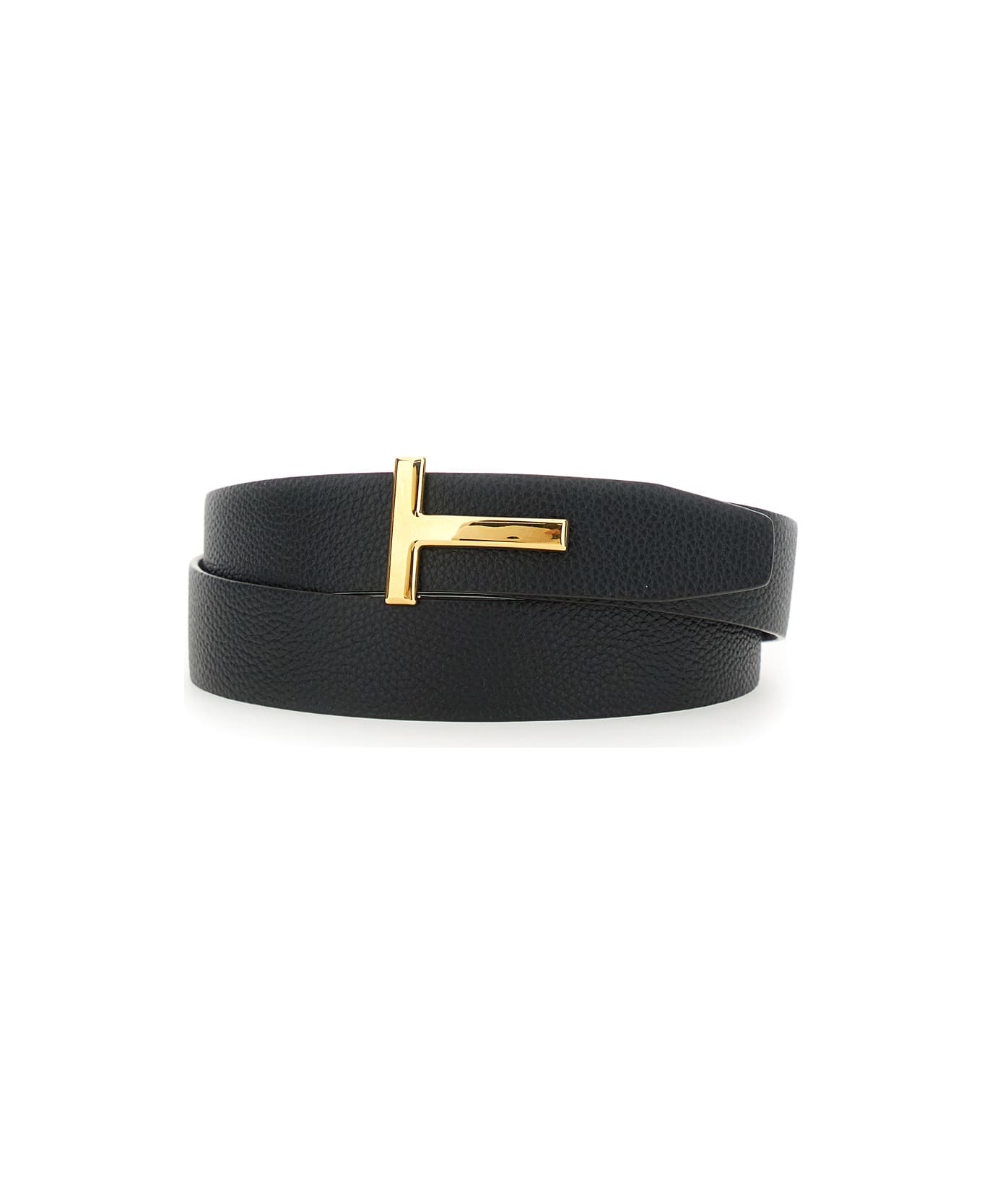 Tom Ford Bordeaux Belt With T Buckle Closure In Grained Leather Man - Bordeaux