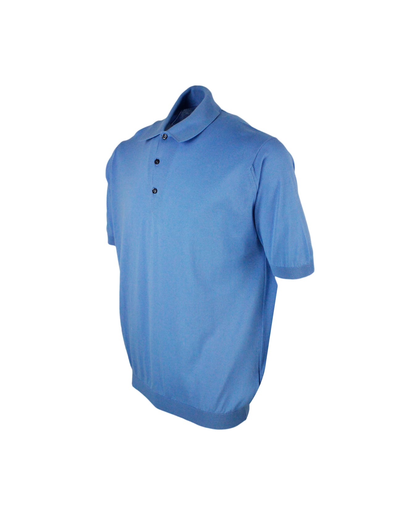 John Smedley Short-sleeved Polo Shirt In Extra-fine Cotton Thread With Three Buttons - Blu clear