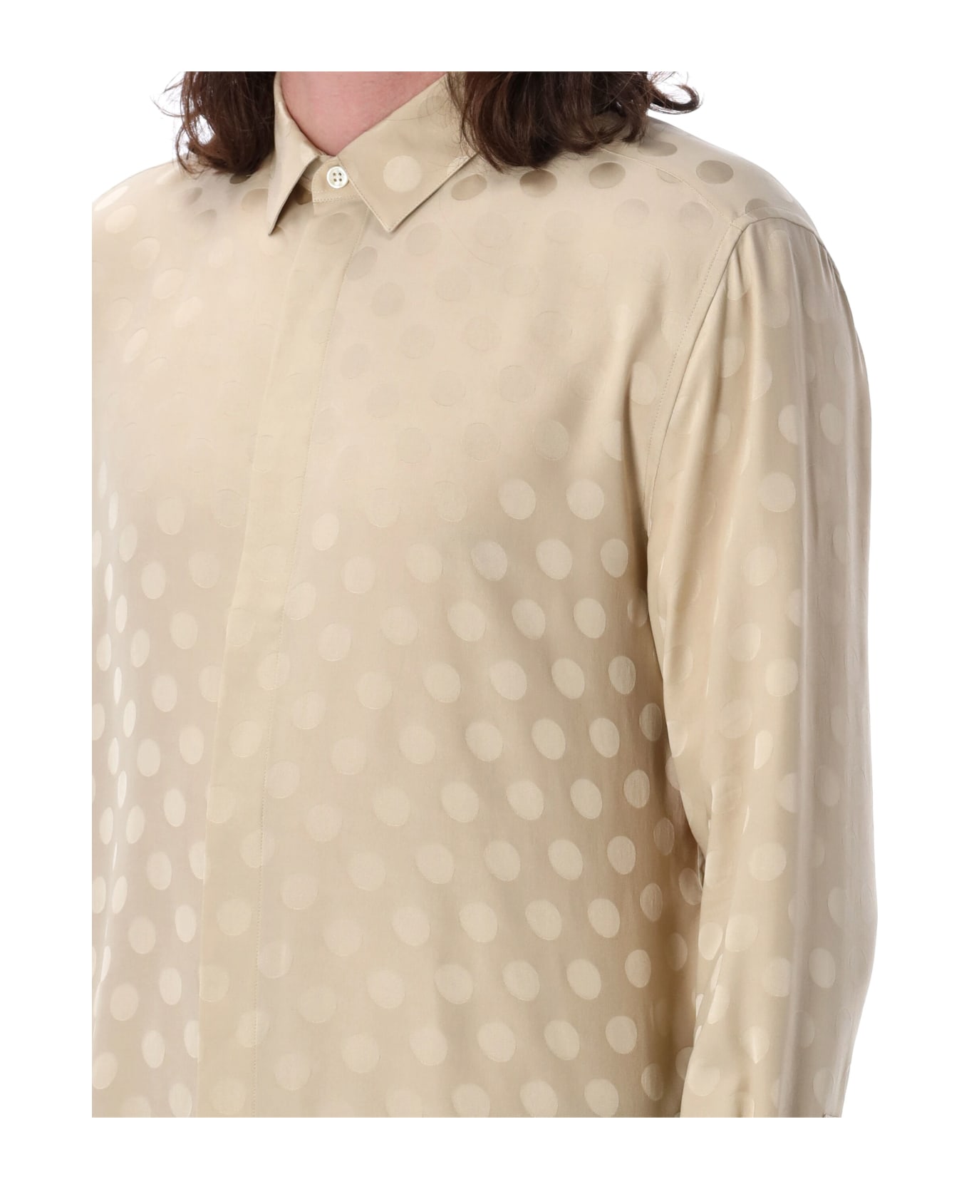 Saint Laurent Shirt In Dotted Shiny And Matte Silk - CREMA