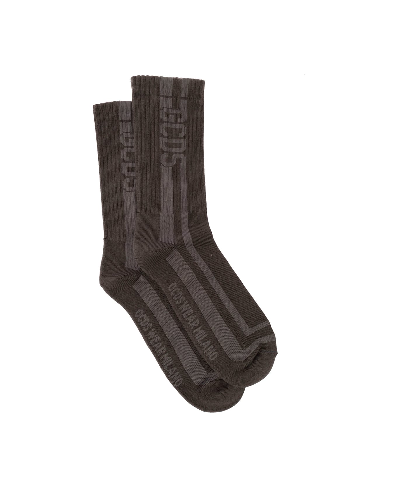 GCDS Black Socks In Jacquard Yarn With Tonal Logo Gcds Man - Black