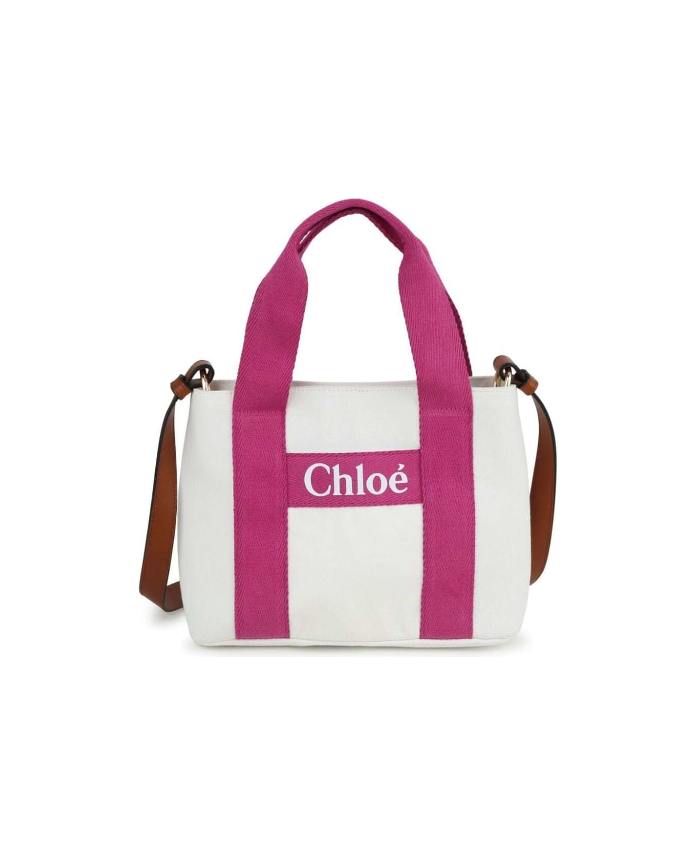 Chloé White And Pink Crossbody Bag With Logo Lettering Detail In Cotton Girl - White