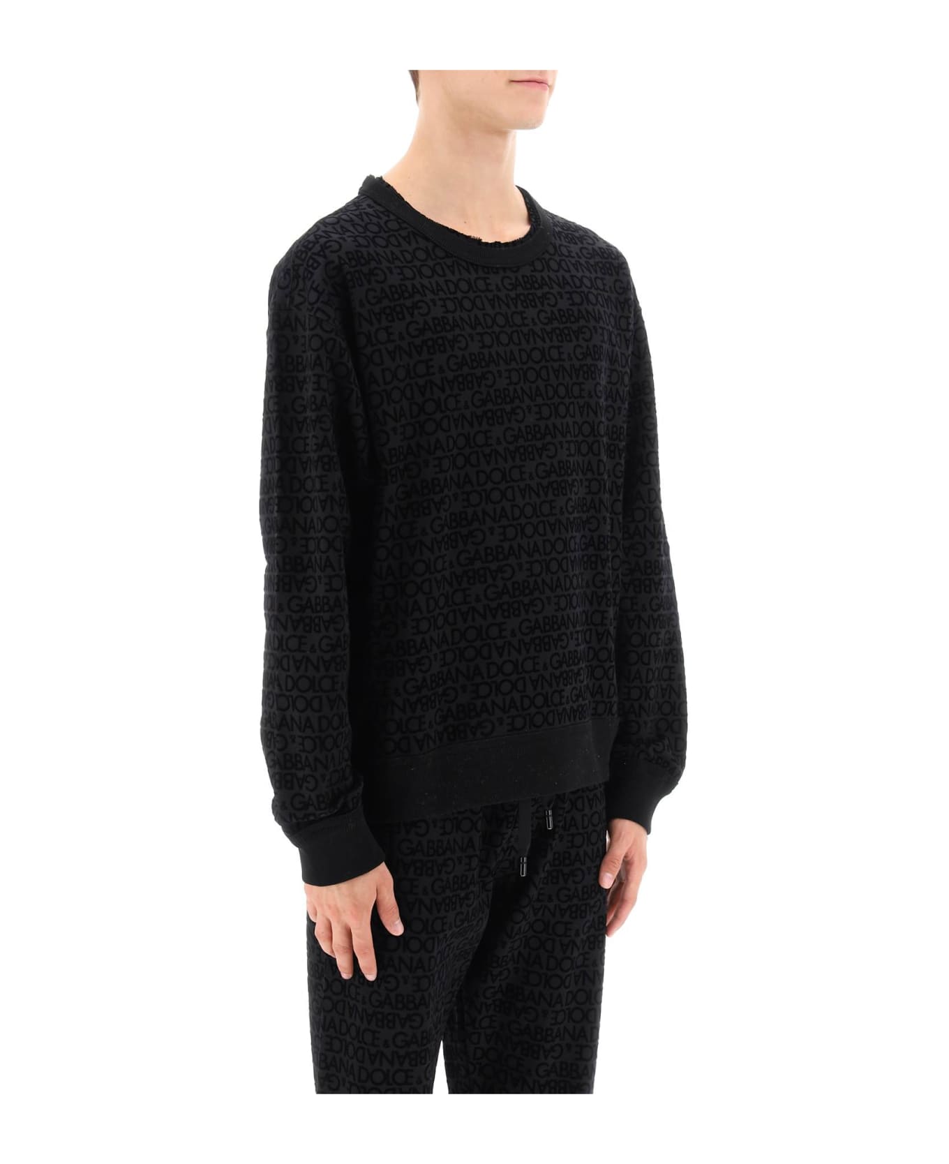 Dolce & Gabbana Sweatshirt With All-over Monogram - Black フリース