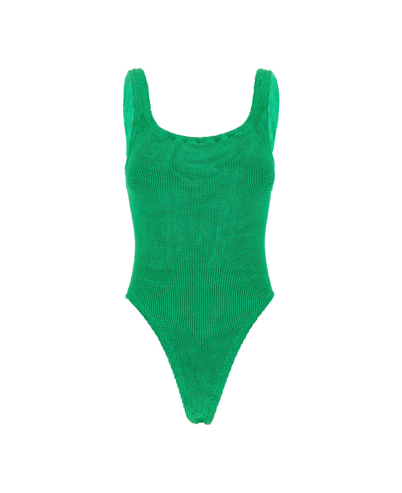 Hunza G Green One-piece Swimsuit With Squared Neckline In Ribbed Stretch Polyamide Woman - Green 水着