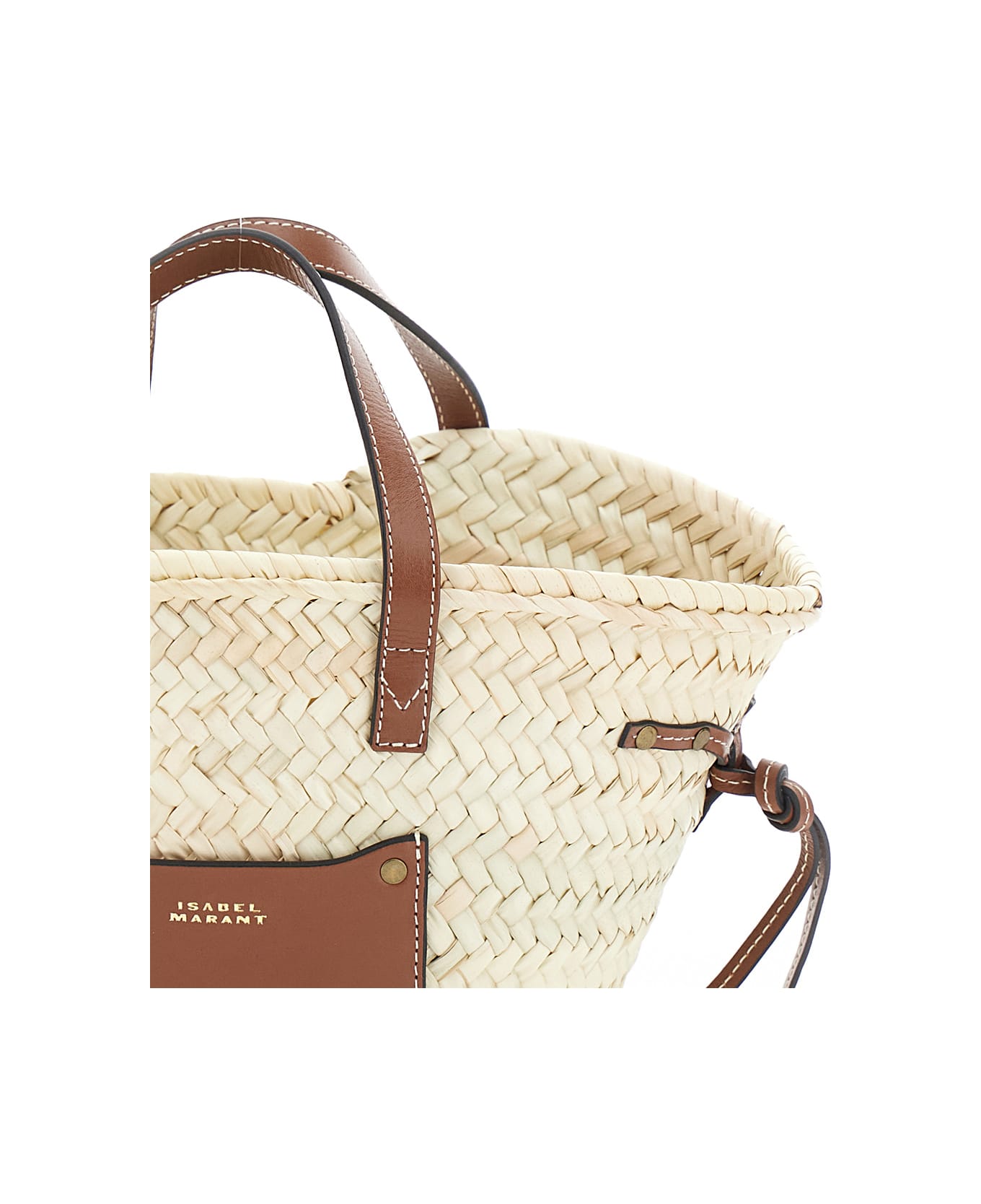 Isabel Marant 'cadix Mini' Beige Handbag With Leather Trims Ands Logo Detail In Raffia Woman - Beige