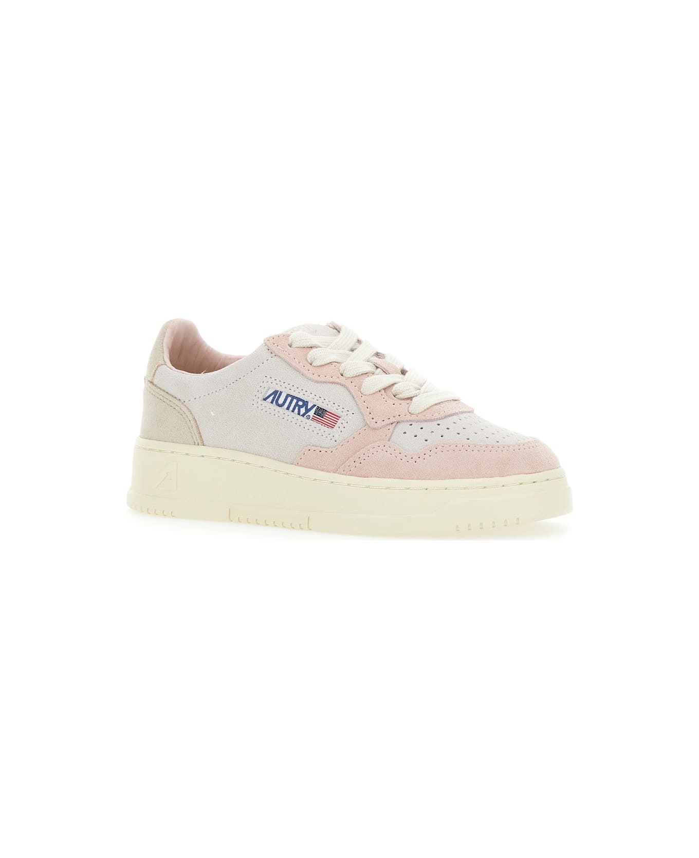 Autry 'medalist' Pink Low Top Sneakers With Logo Patch On The Side And Perforated Panels In Leather Girl - Pink