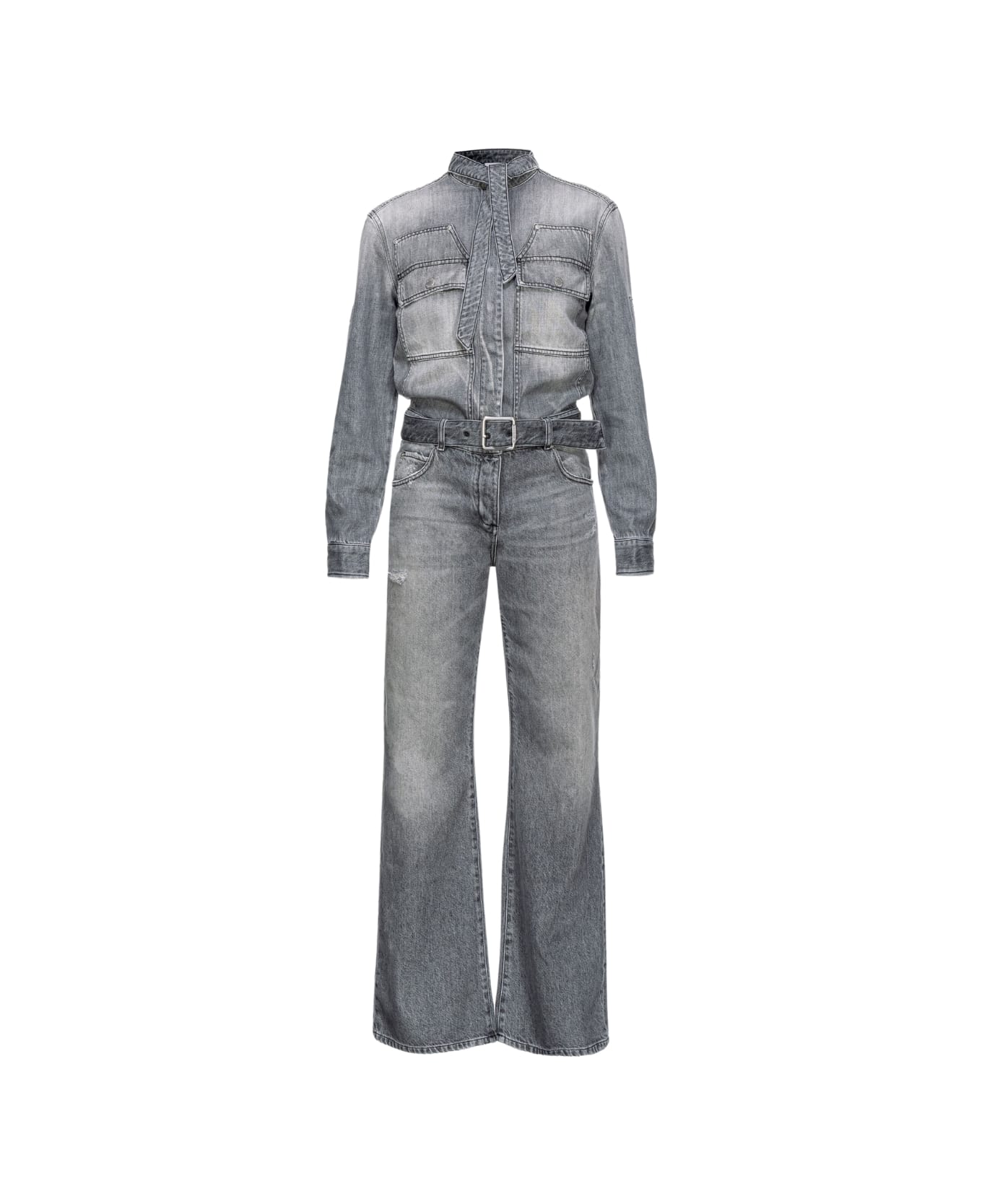Pinko Light Gray Denim Jumpsuit - Denim