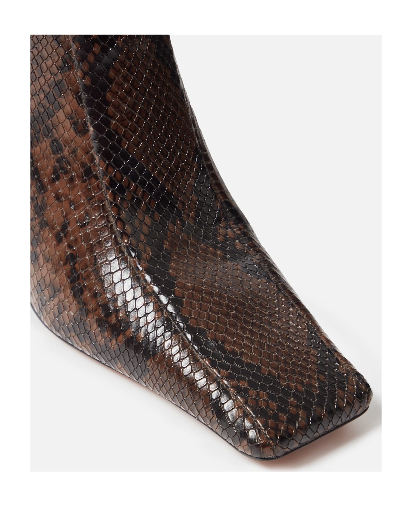 Stella McCartney Knee-high Snake-effect Boots With Stiletto Heel And Squared Toe - Brown