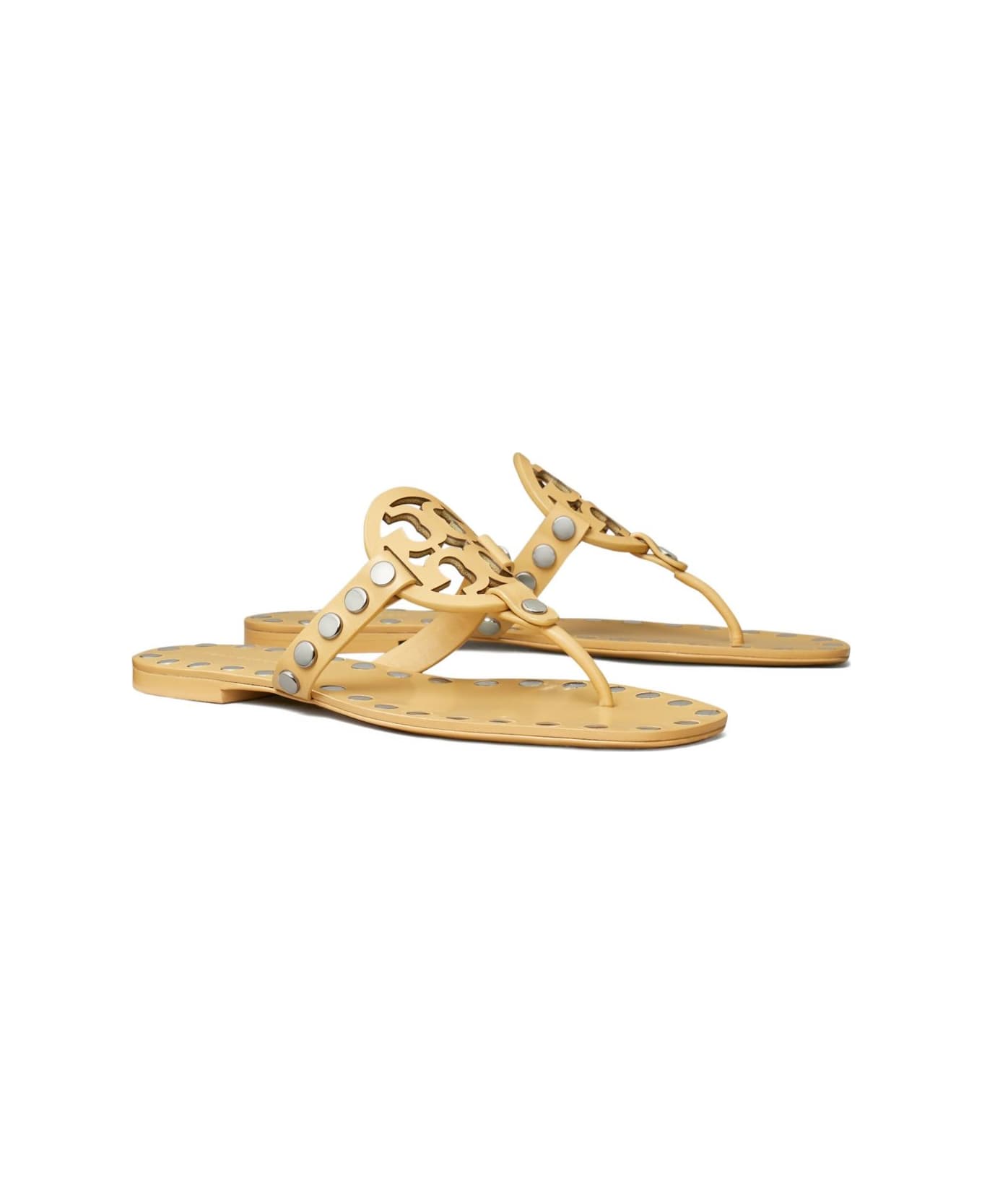 Tory Burch Studded Miller Leather Flat Sandals - Beige