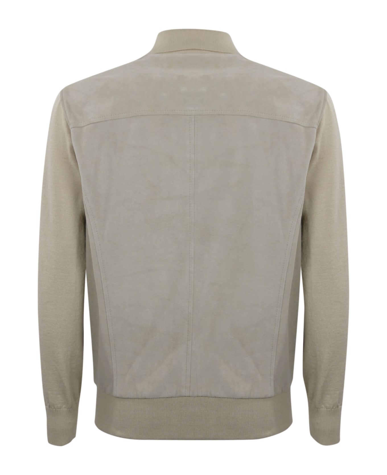Barba Napoli Truman Jacket In Leather And Knit - Ghiaccio