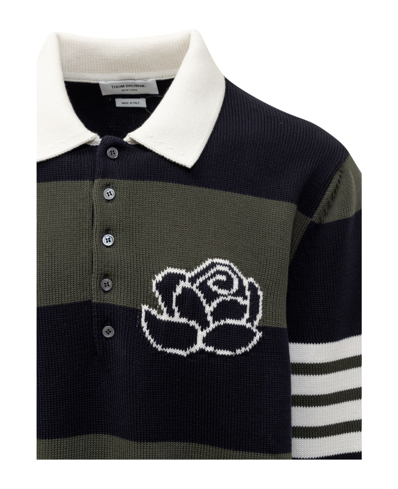 Thom Browne Rose 4-bar Polo - DK GREEN