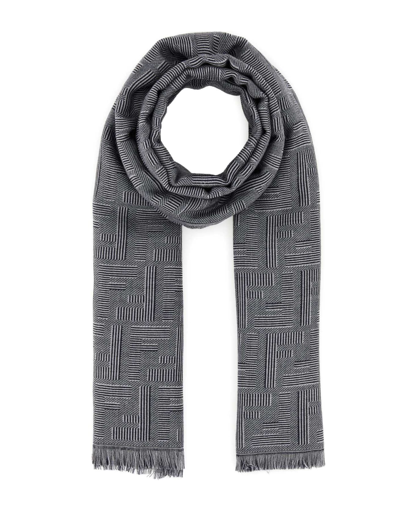 Fendi Embroidered Wool Blend Reversible Foulard - BLU