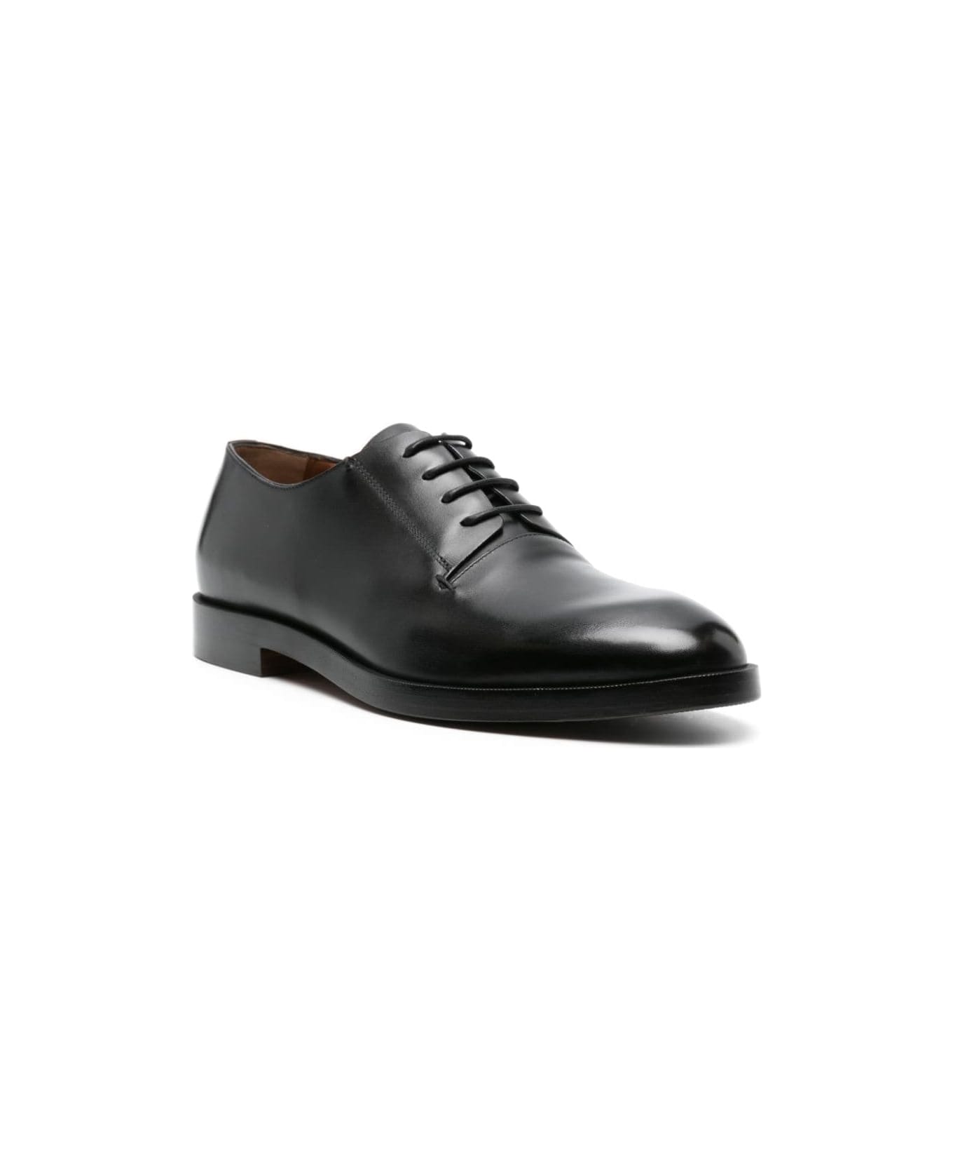 Zegna Almond-toe Leather Derby Shoes - Black