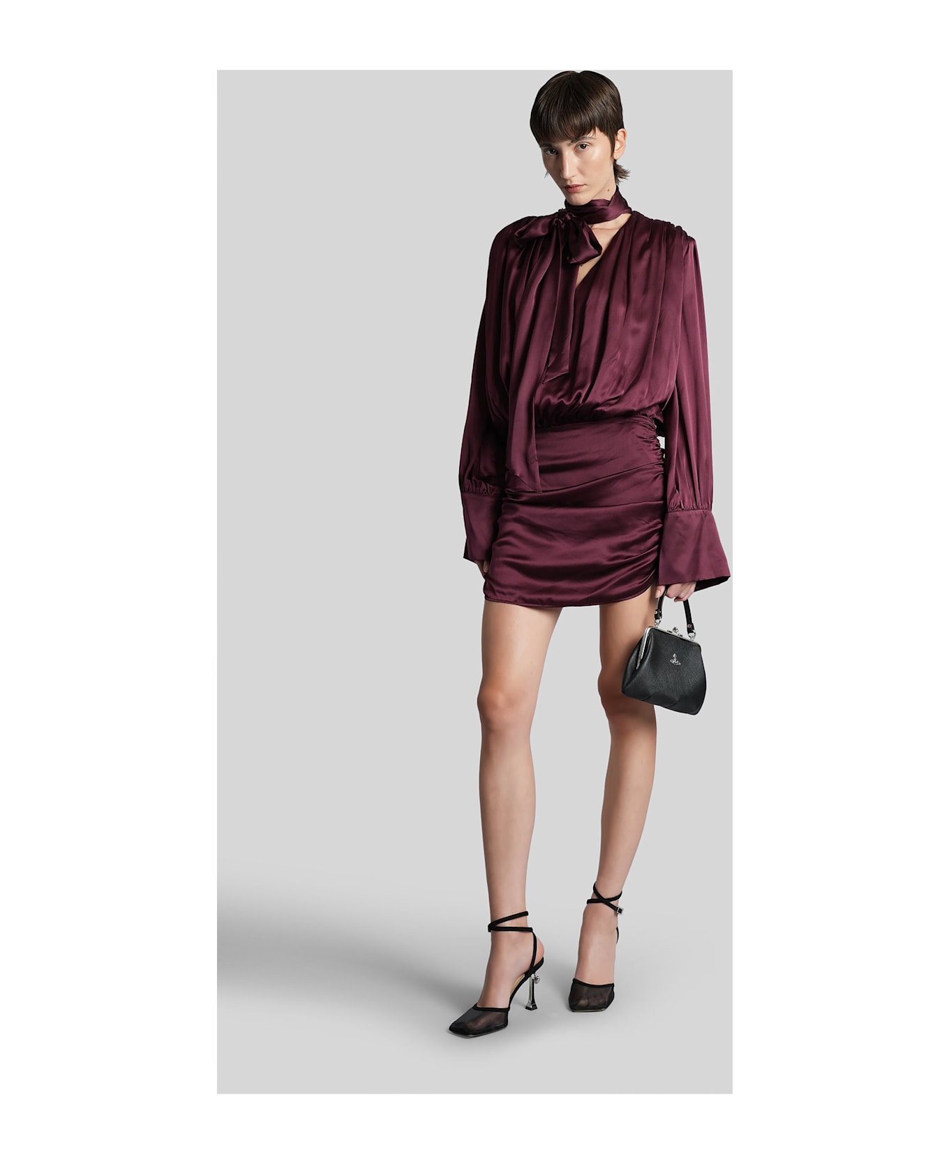 Rotate by Birger Christensen Mini Dress In Bordeaux Silk - bordeaux