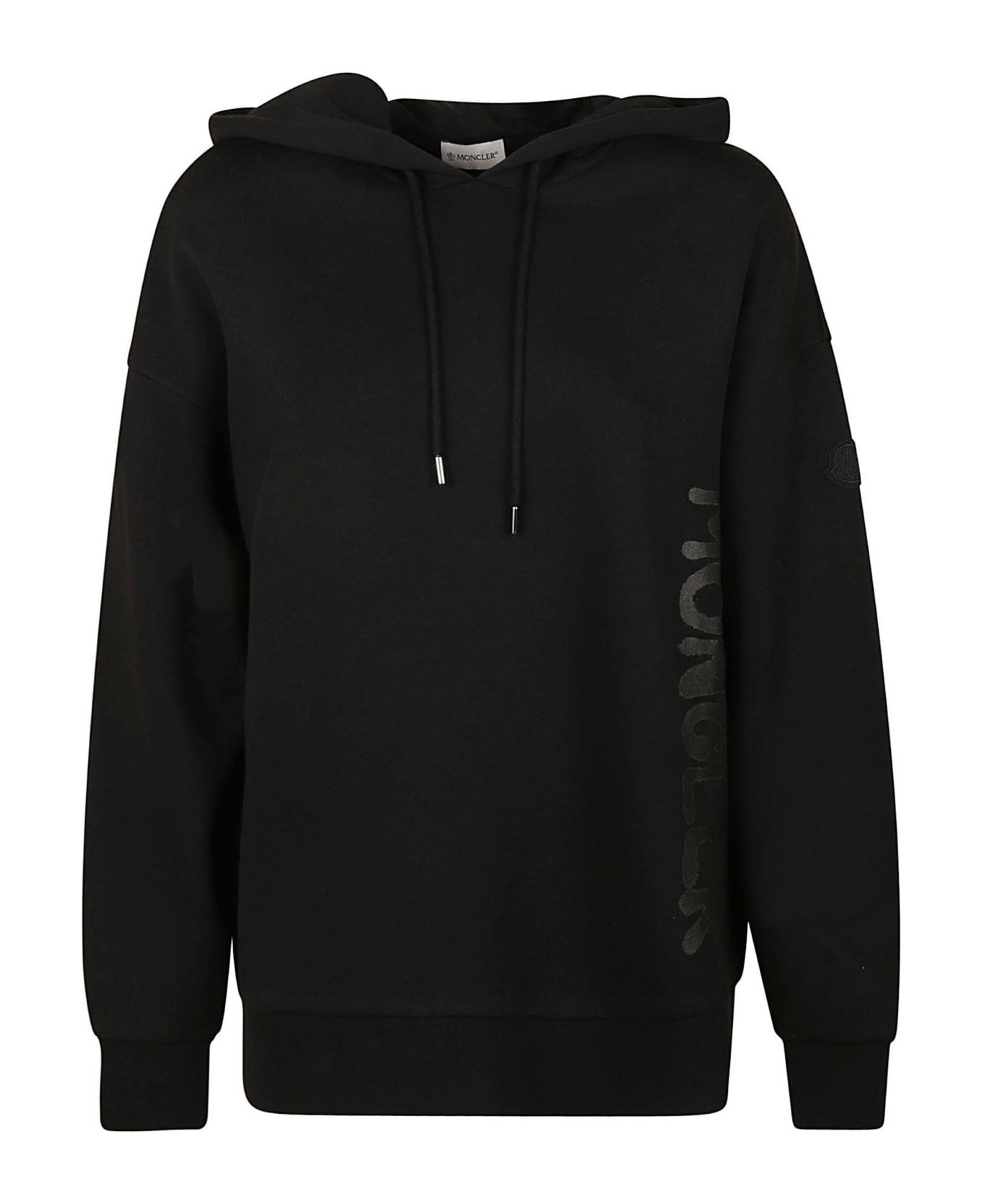 Moncler Logo Print Hooded Sweatshirt - Black