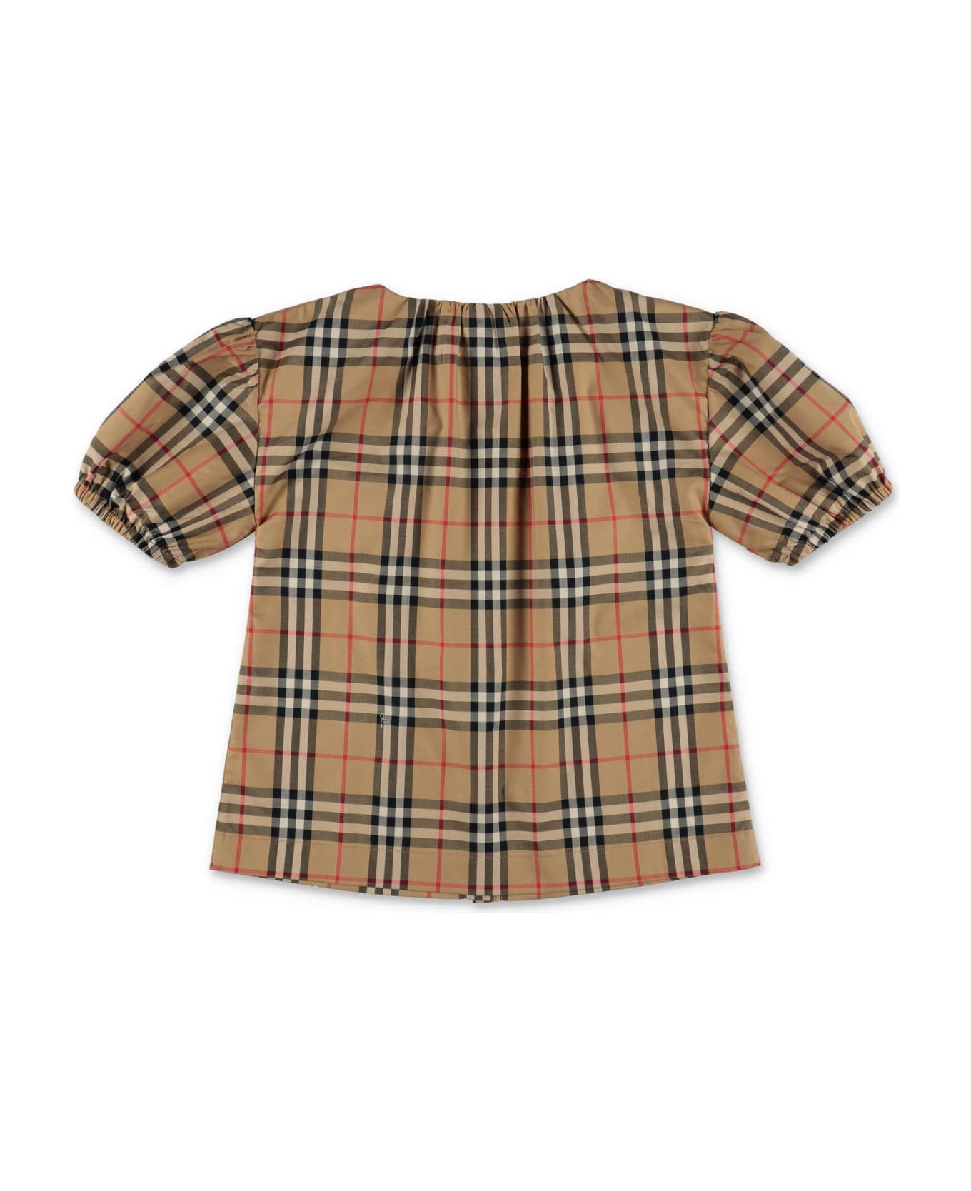 Burberry Checkered Puff Sleeved Twill Blouse - Beige