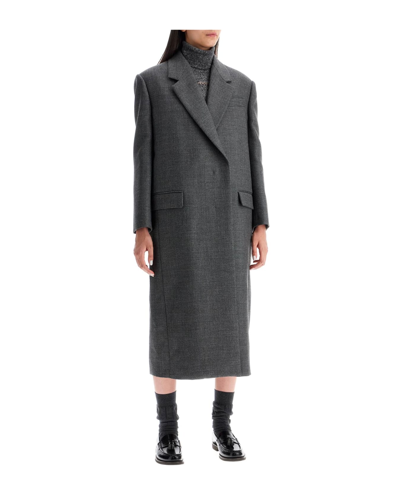 Brunello Cucinelli Woolen Overcoat In Canvas Fabric - GRIGIO SCURO (Grey) コート