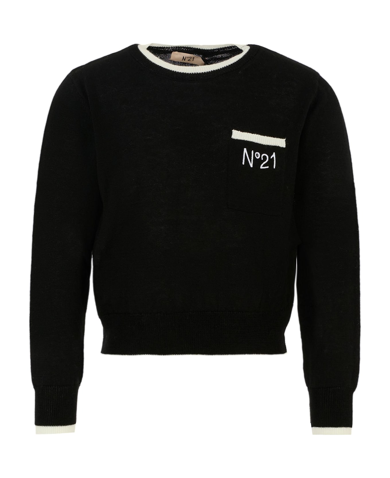 N.21 Black Sweater For Girl With Logo - Black