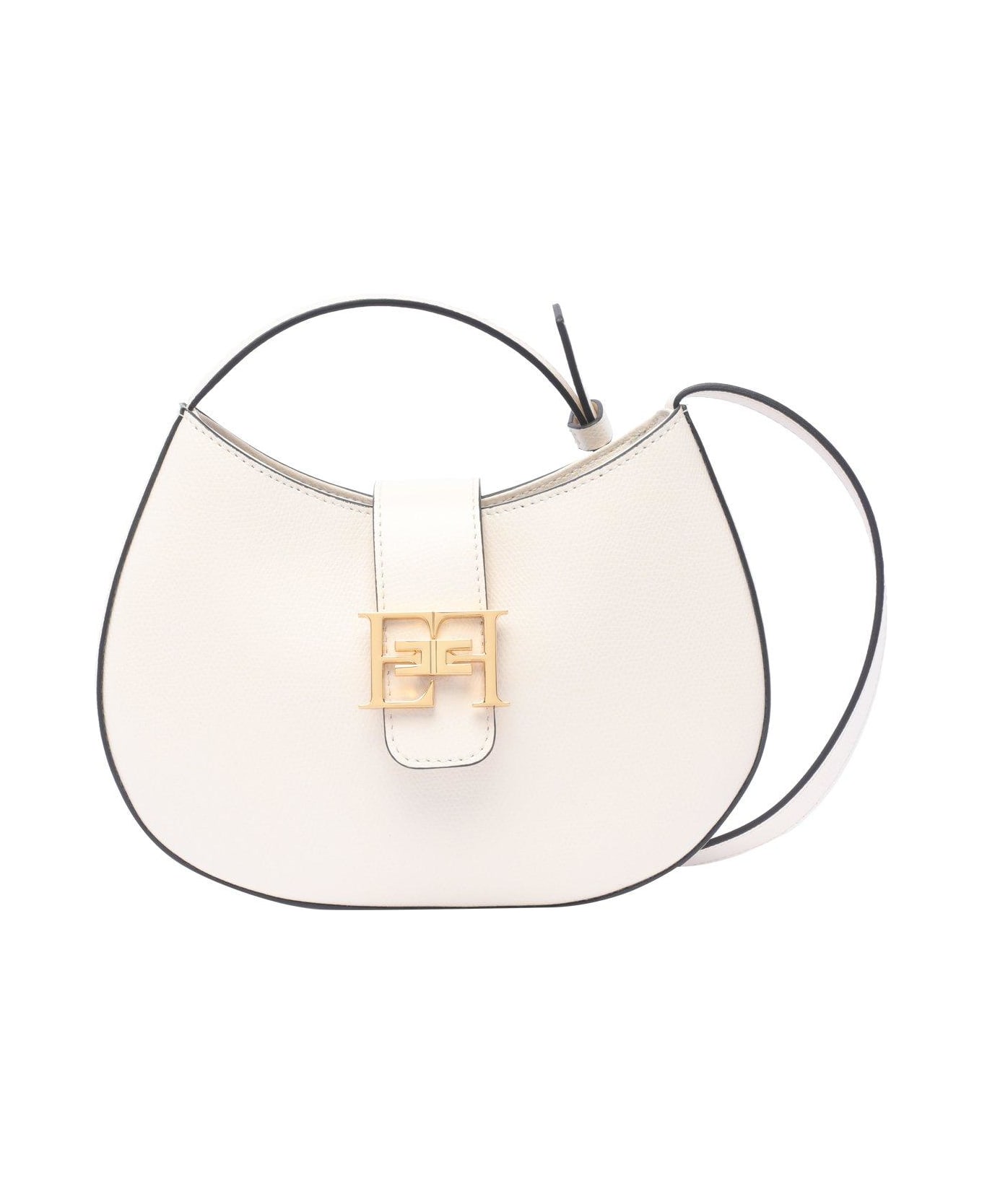 Elisabetta Franchi Logo Plaque Medium Hobo Bag - White トートバッグ