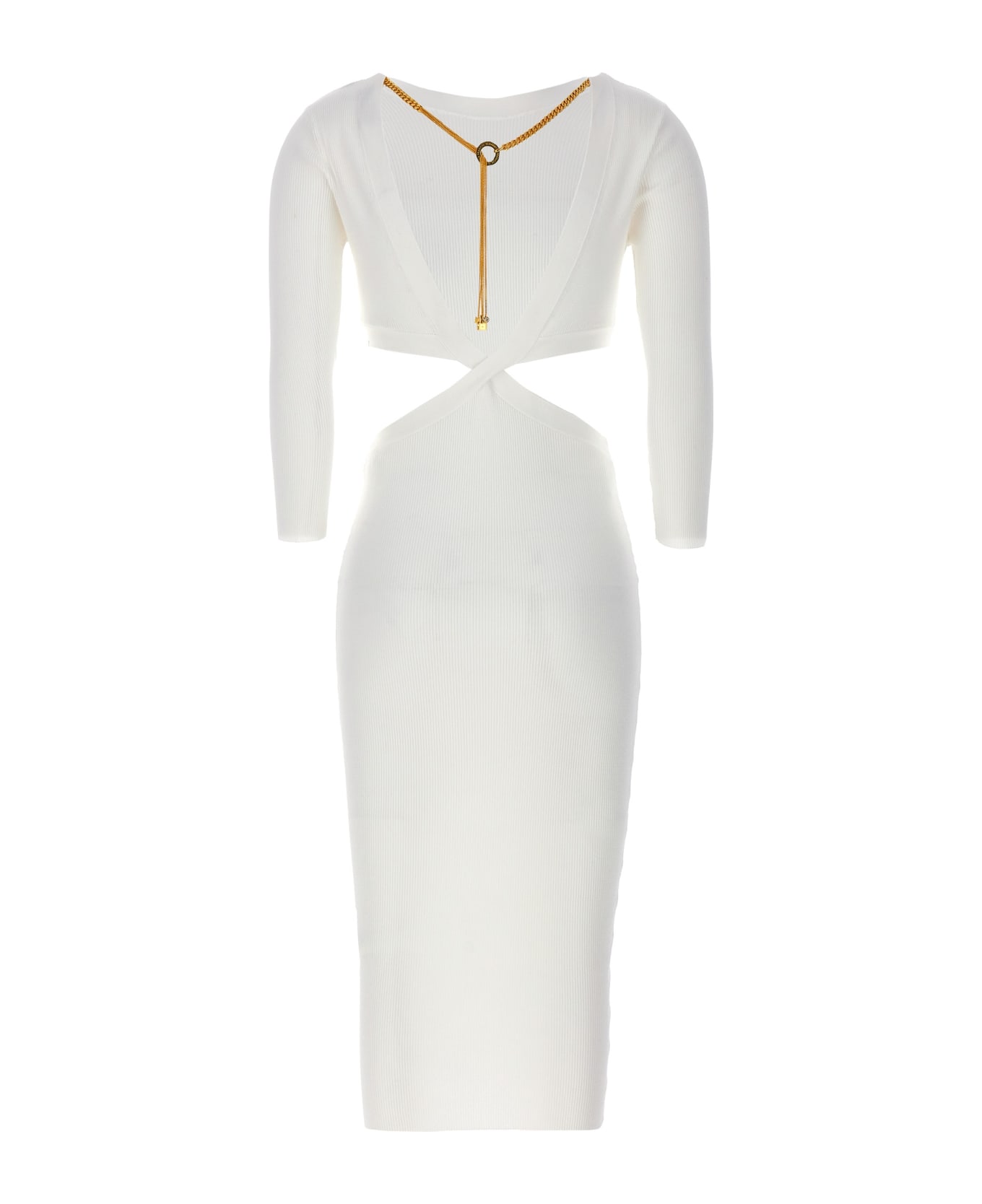 Elisabetta Franchi Ribbed Dress With Jewel Detail - White