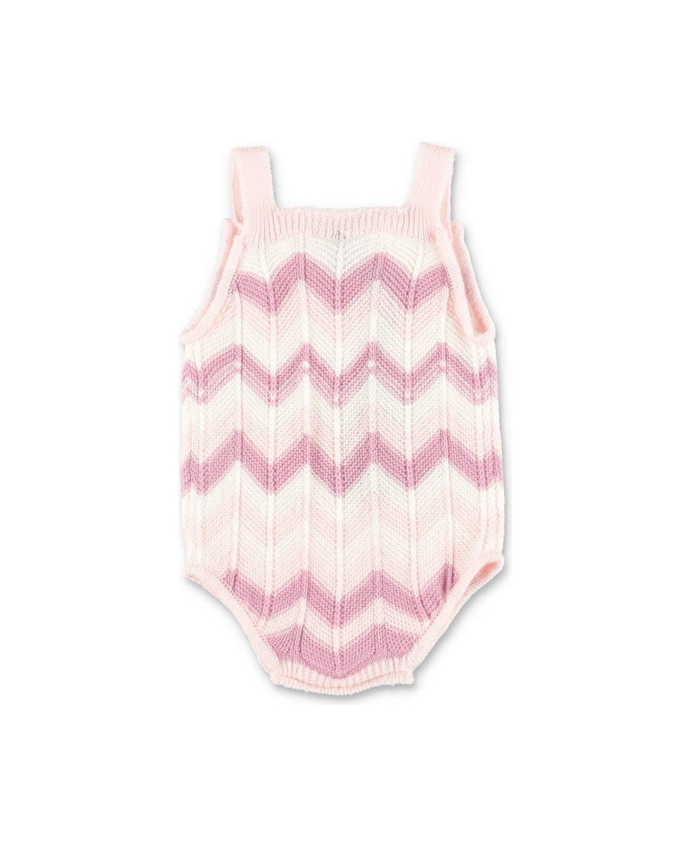 Missoni Kids Zigzag Square-neck Knitted Rompers - Rosa
