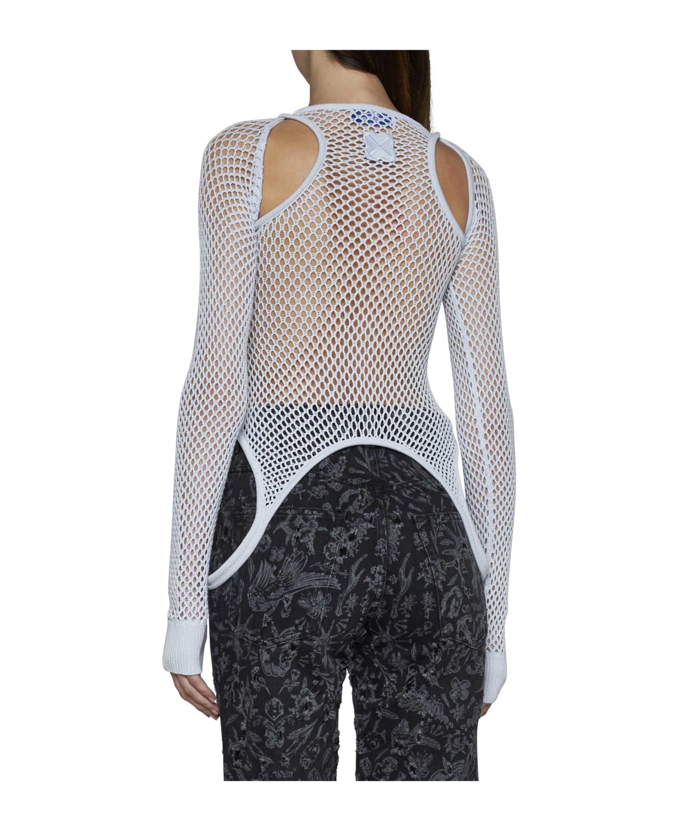 Off-White Ribbed And Mesh Knit Top - Artic ice white ボディスーツ