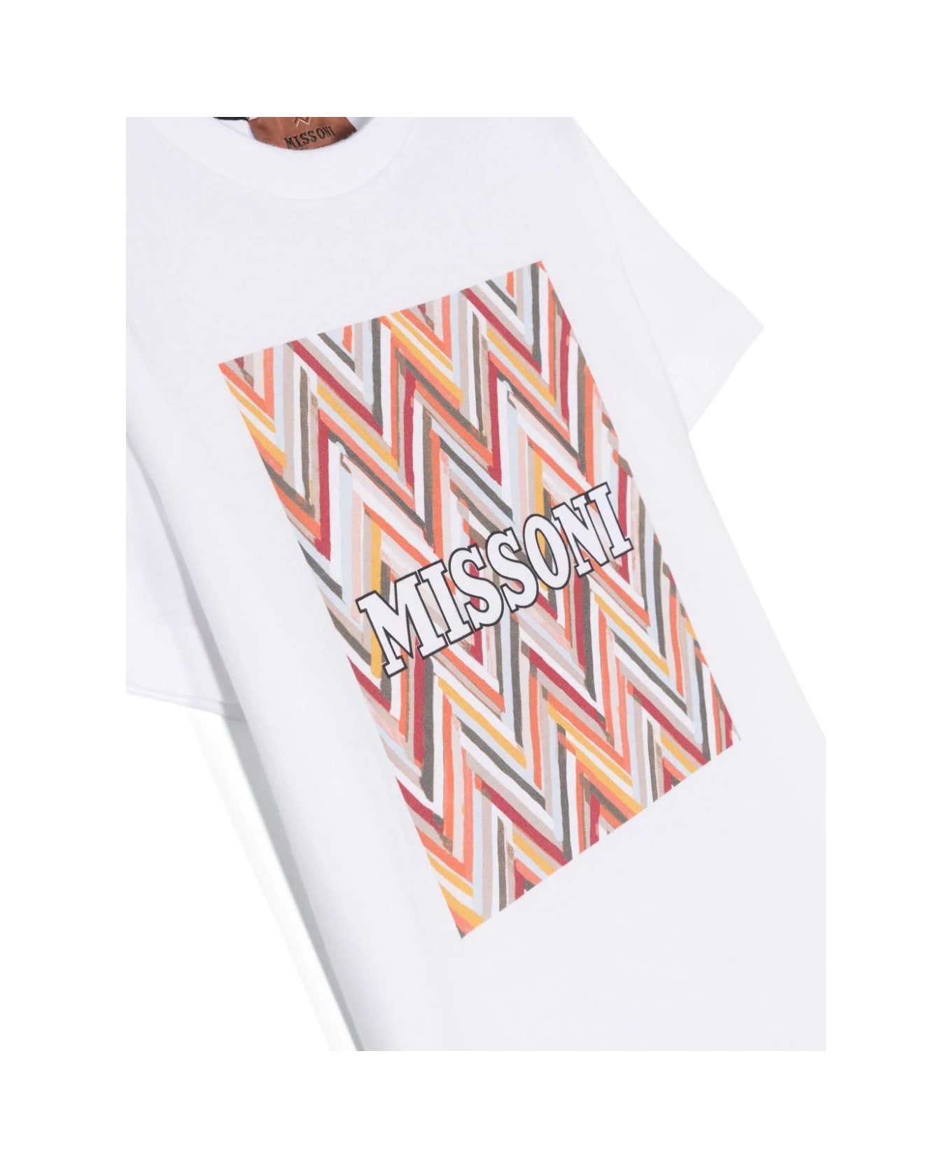Missoni Kids White T-shirt With Orange Chevron Print - Orange