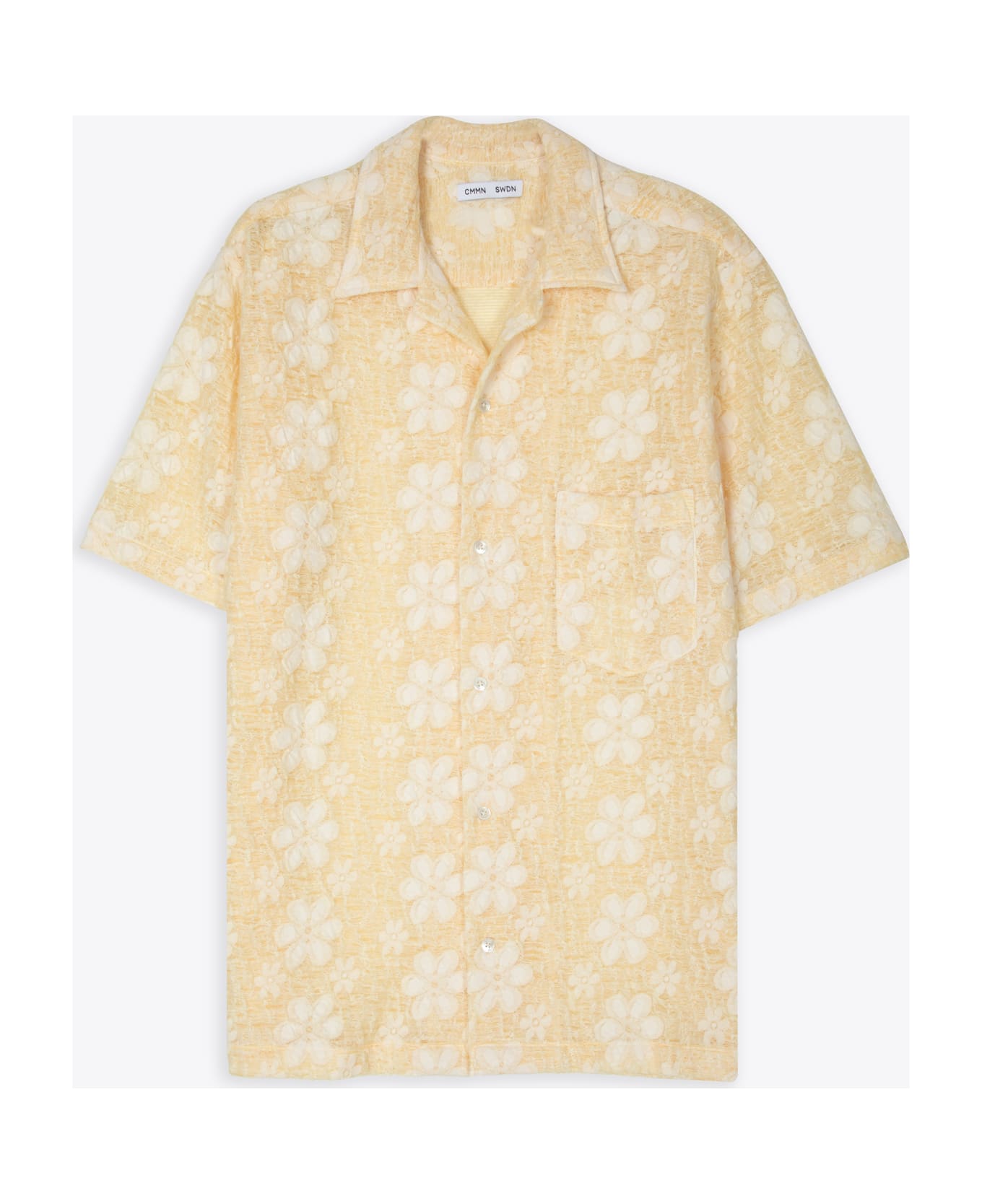 CMMN SWDN Short Sleeve Camp Collar Shirt In Regular Fit Yellow cotton blend floral shirt - Duncan - Giallo