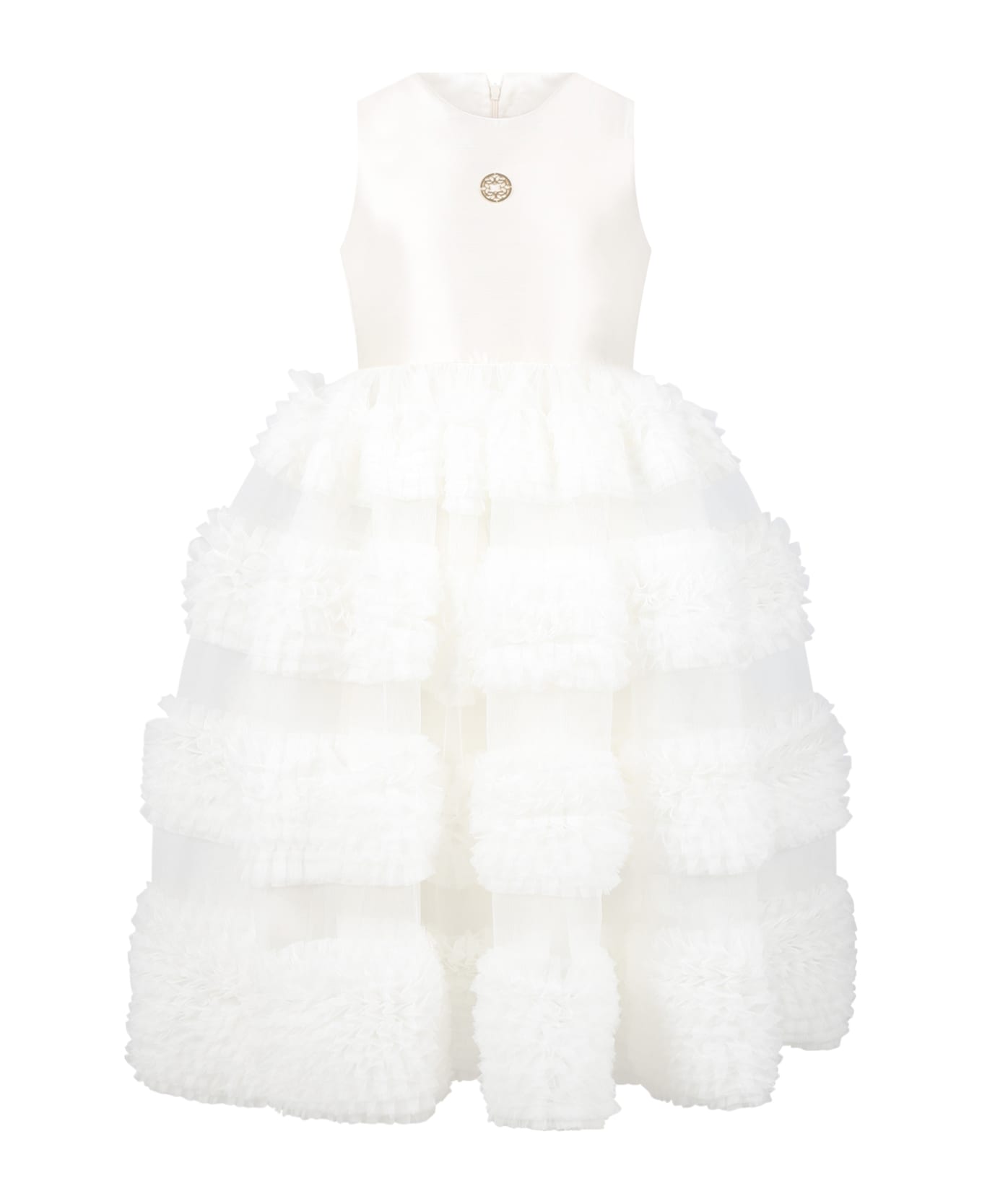 Elie Saab White Dress For Girl With Logo - White ワンピース＆ドレス