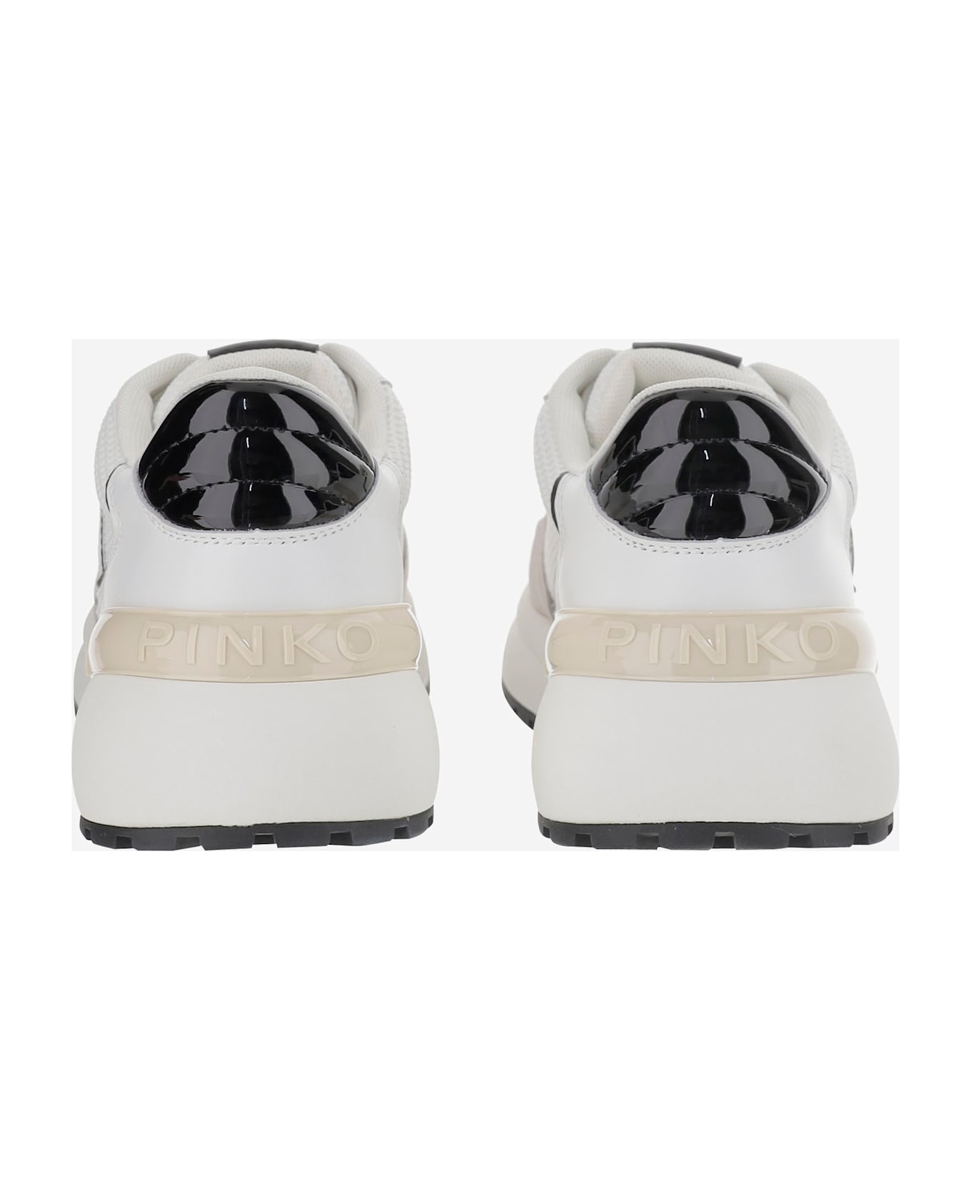 Pinko Leather And Mesh Sneakers With Logo - White