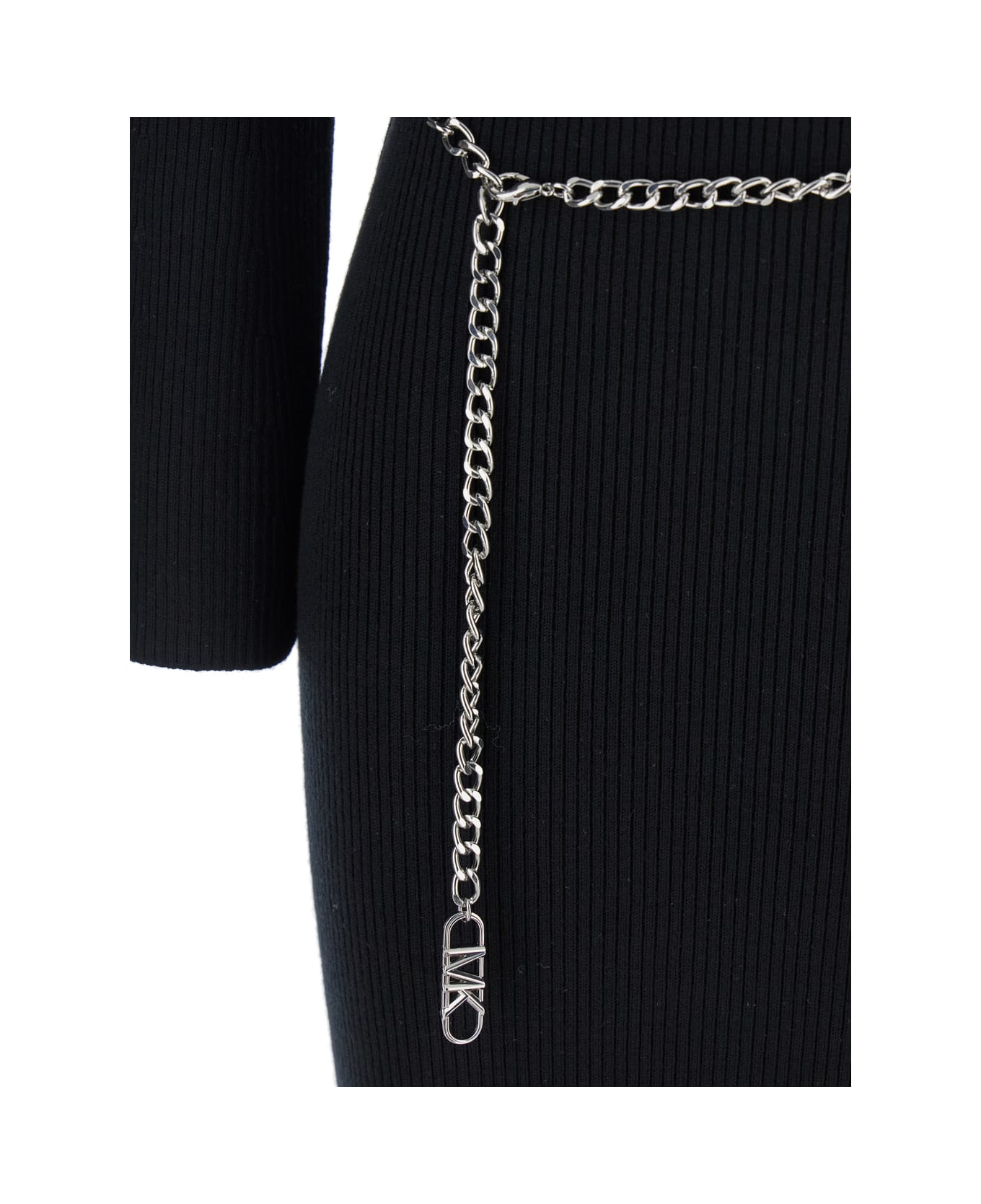 Michael Kors Black Dress With Chain Belt And Logo Plaque On The Rear In Wool Blend Stretch Woman - BLACK