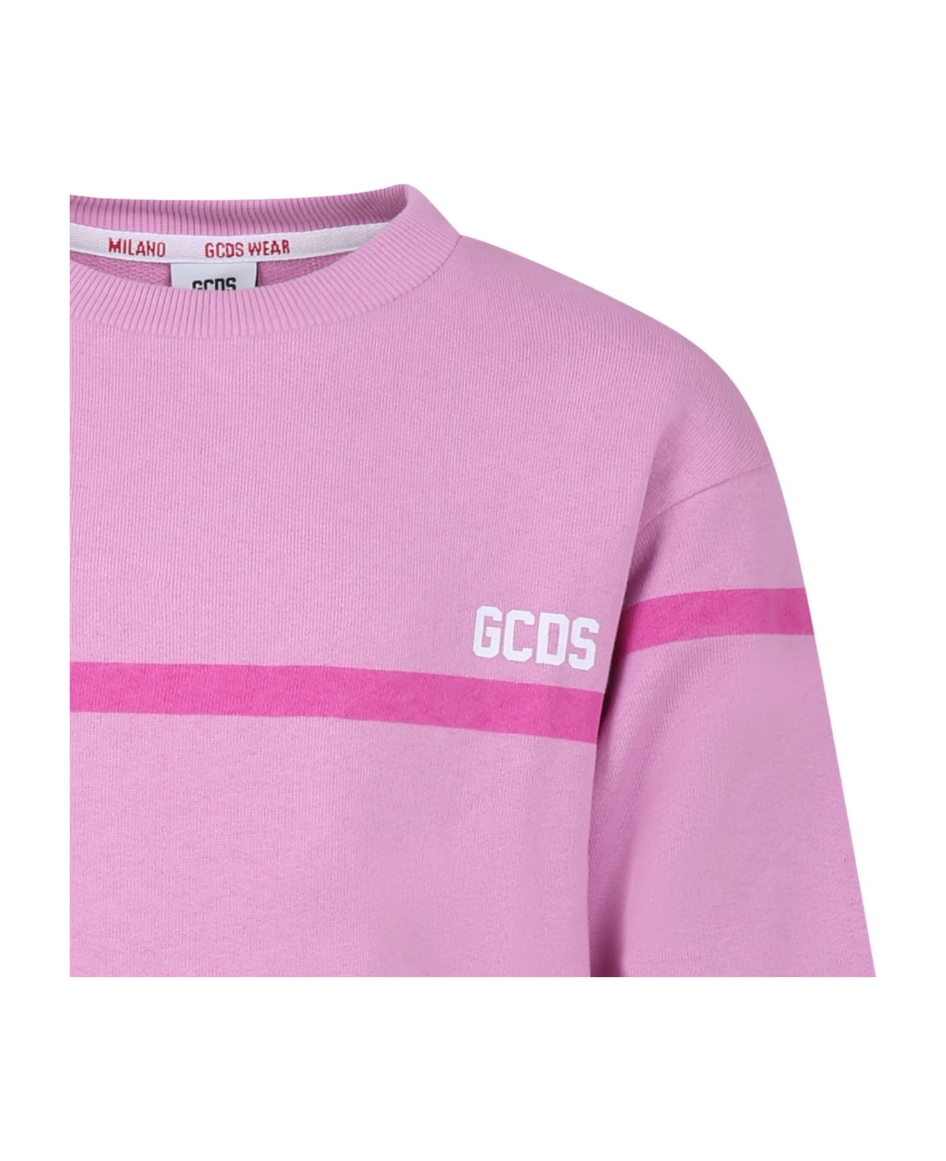 GCDS Mini Pink Sweatshirt For Girl With Logo - Pink ニットウェア＆スウェットシャツ