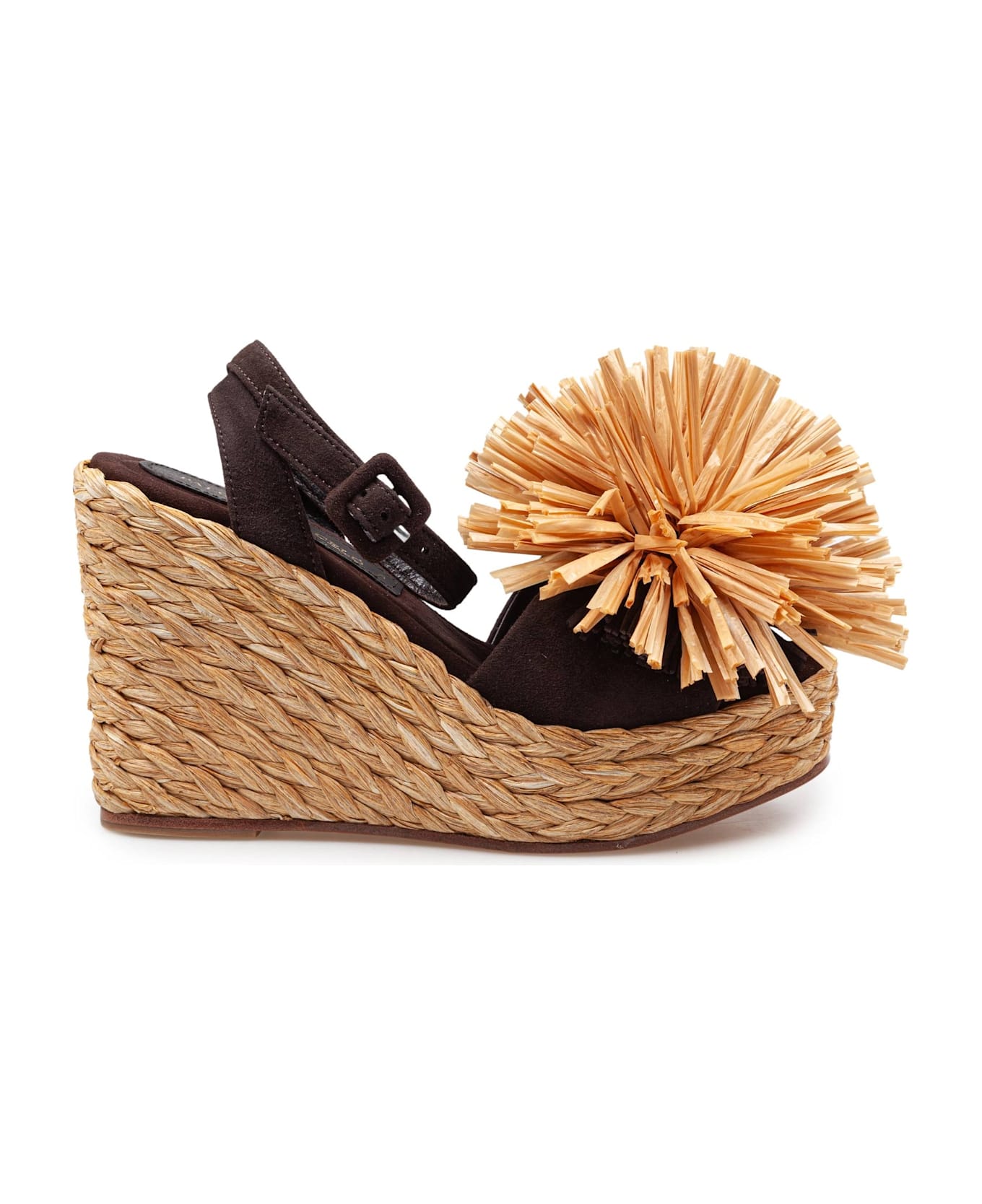 Paloma Barceló Paloma Carlina Sandal In Brown Suede With Raffia Flower - Brown