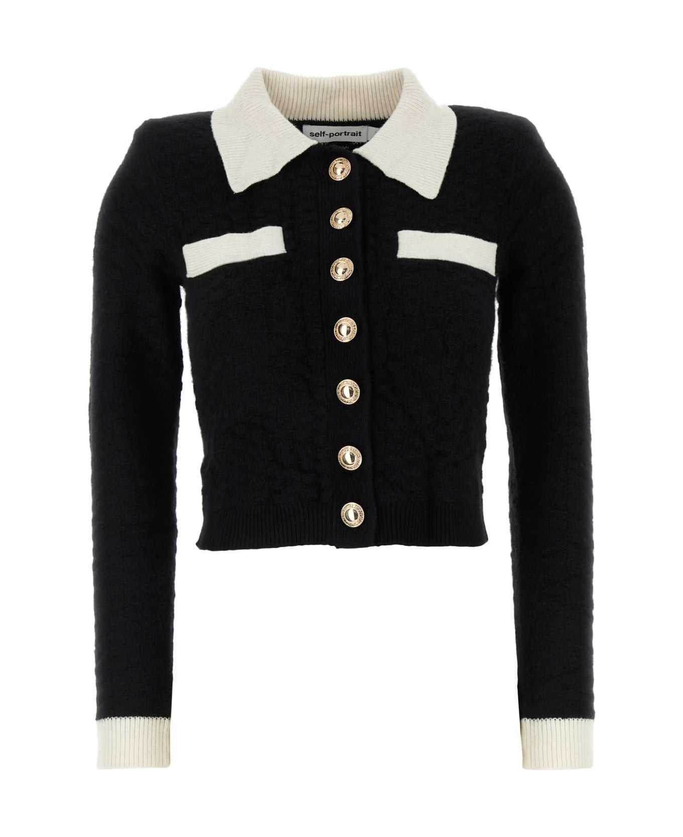 self-portrait Black Nylon Blend Cardigan - Black