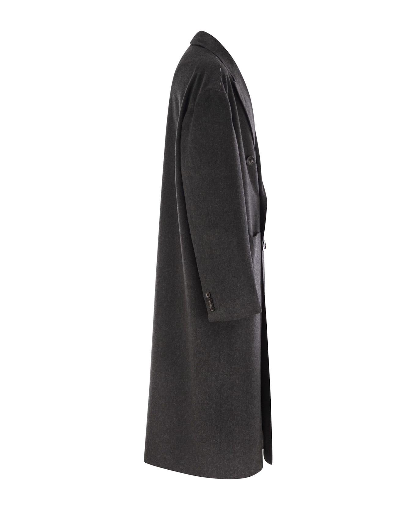 Kiton Double-breasted Coat In Virgin Wool - Black