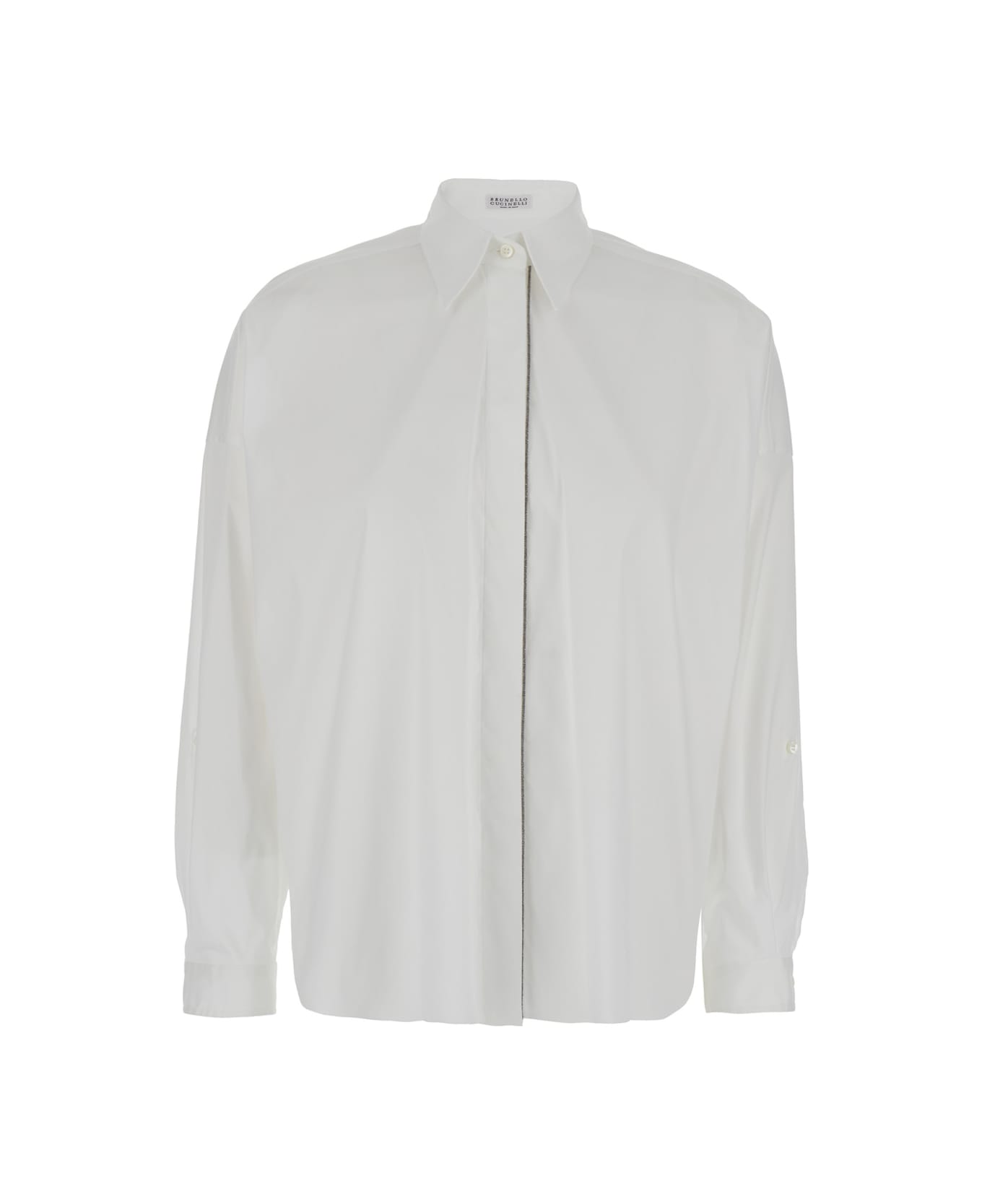 Brunello Cucinelli Oversized White Shirt With Monile Detail In Cotton Blend Woman - White