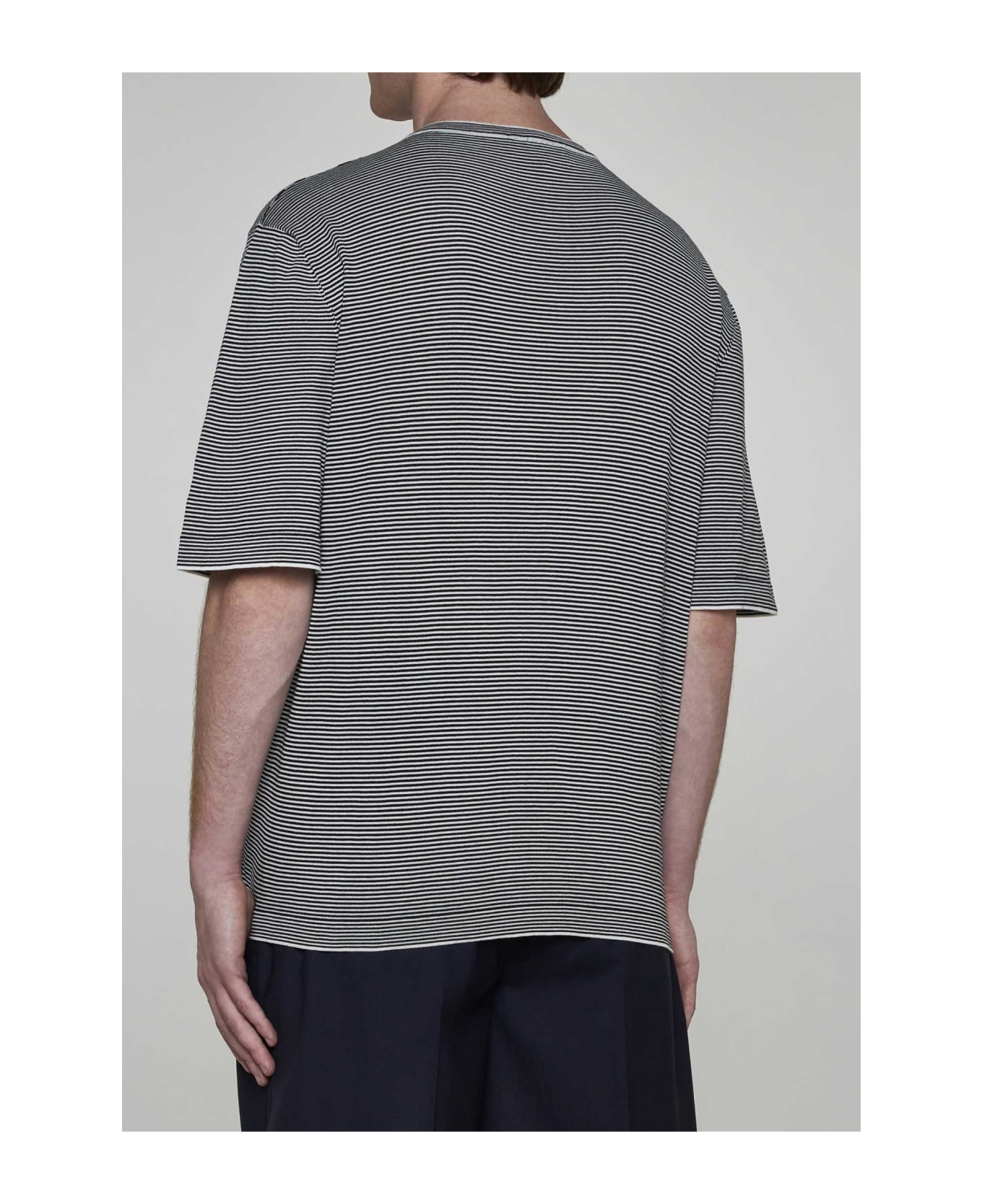 Lardini Striped Cotton T-shirt - Ne Blu Bianco