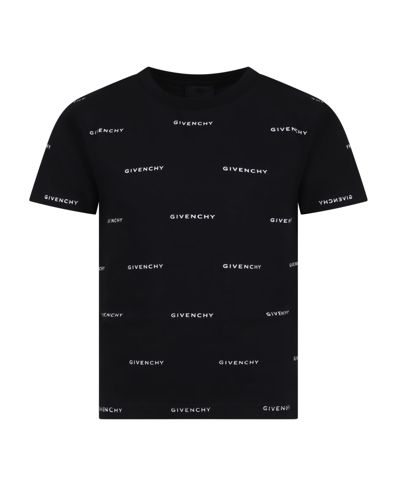 Givenchy Black T-shirt For Boy With All-over Logo - NY Logo Short Sleeve Polo