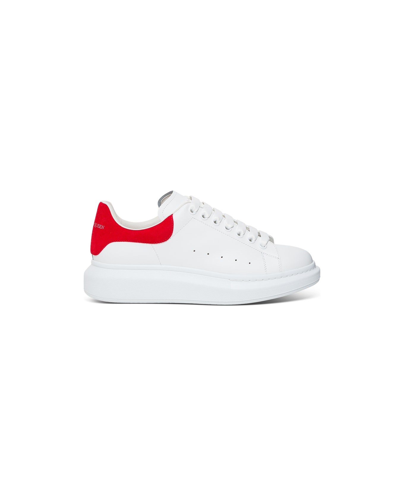 Alexander McQueen Woman 's White Leather With Red Heel Tab Oversize Sneakers - White